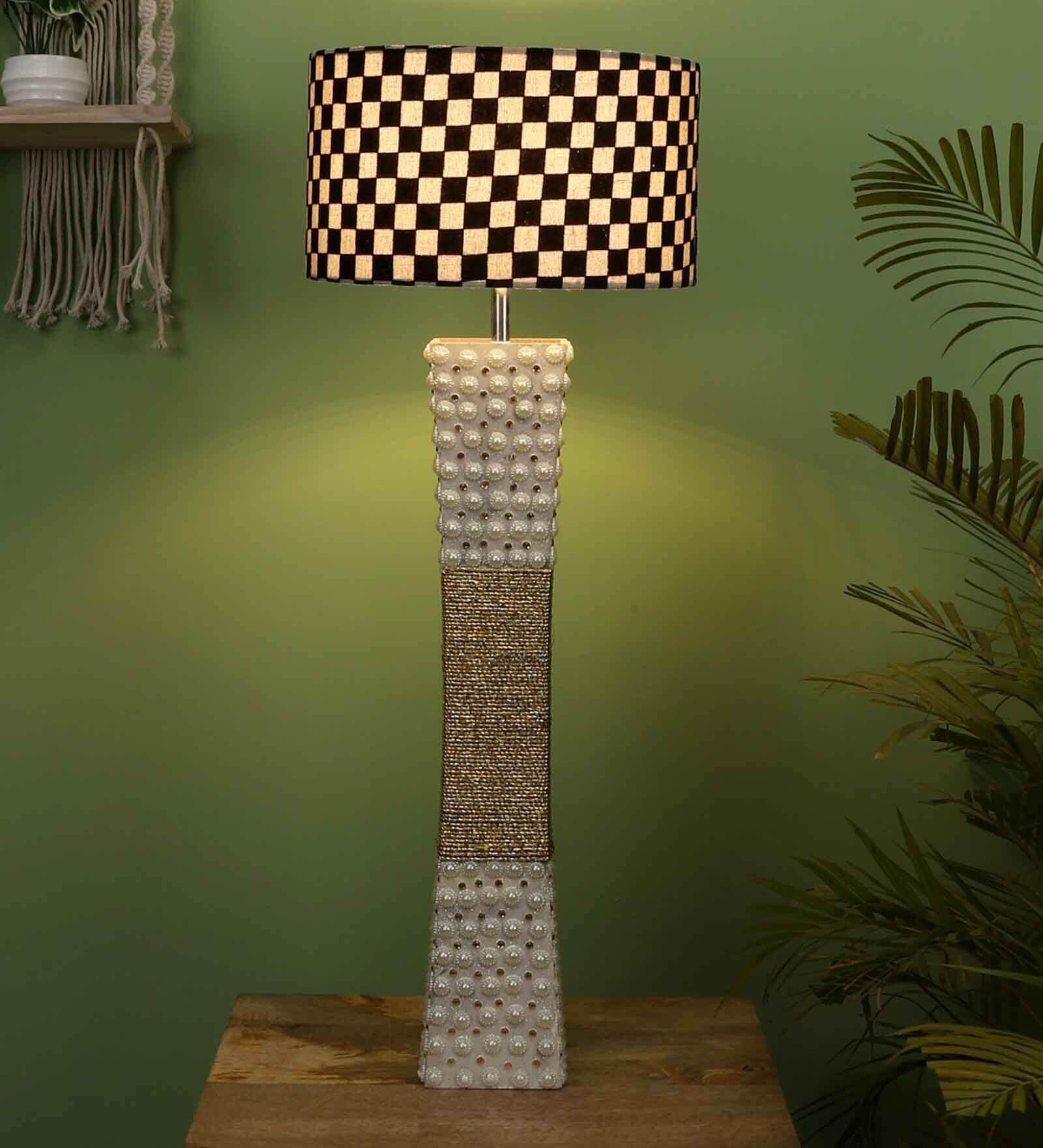 Cream Fabric Shade Table Lamp With White Base