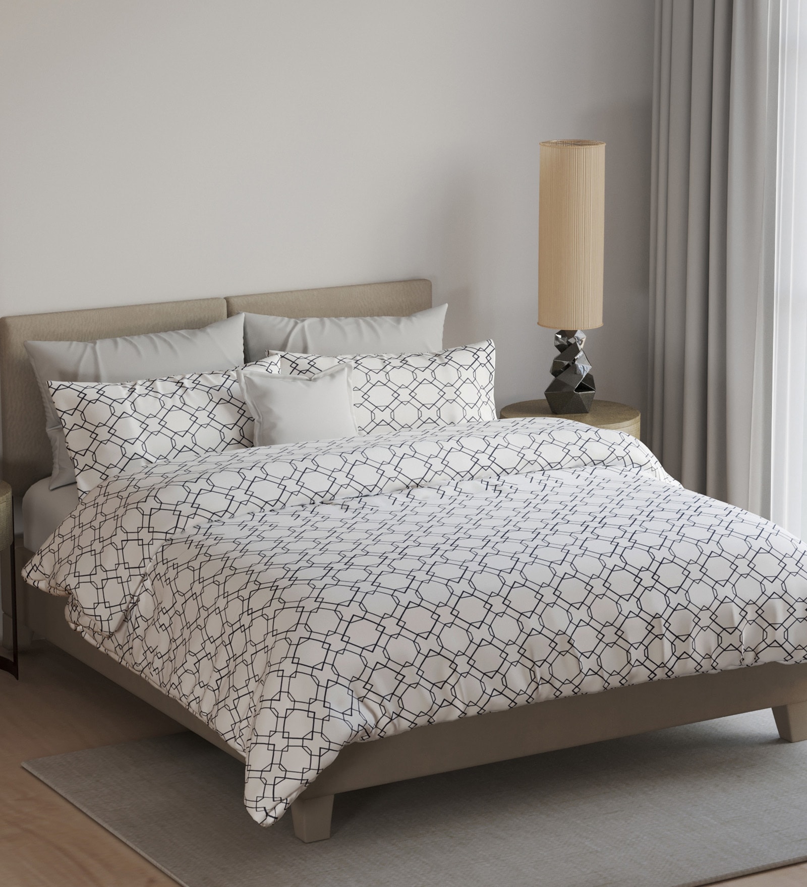 Blue Geometric 180 TC Cotton King Sized Bedsheet with 2 Pillow Covers