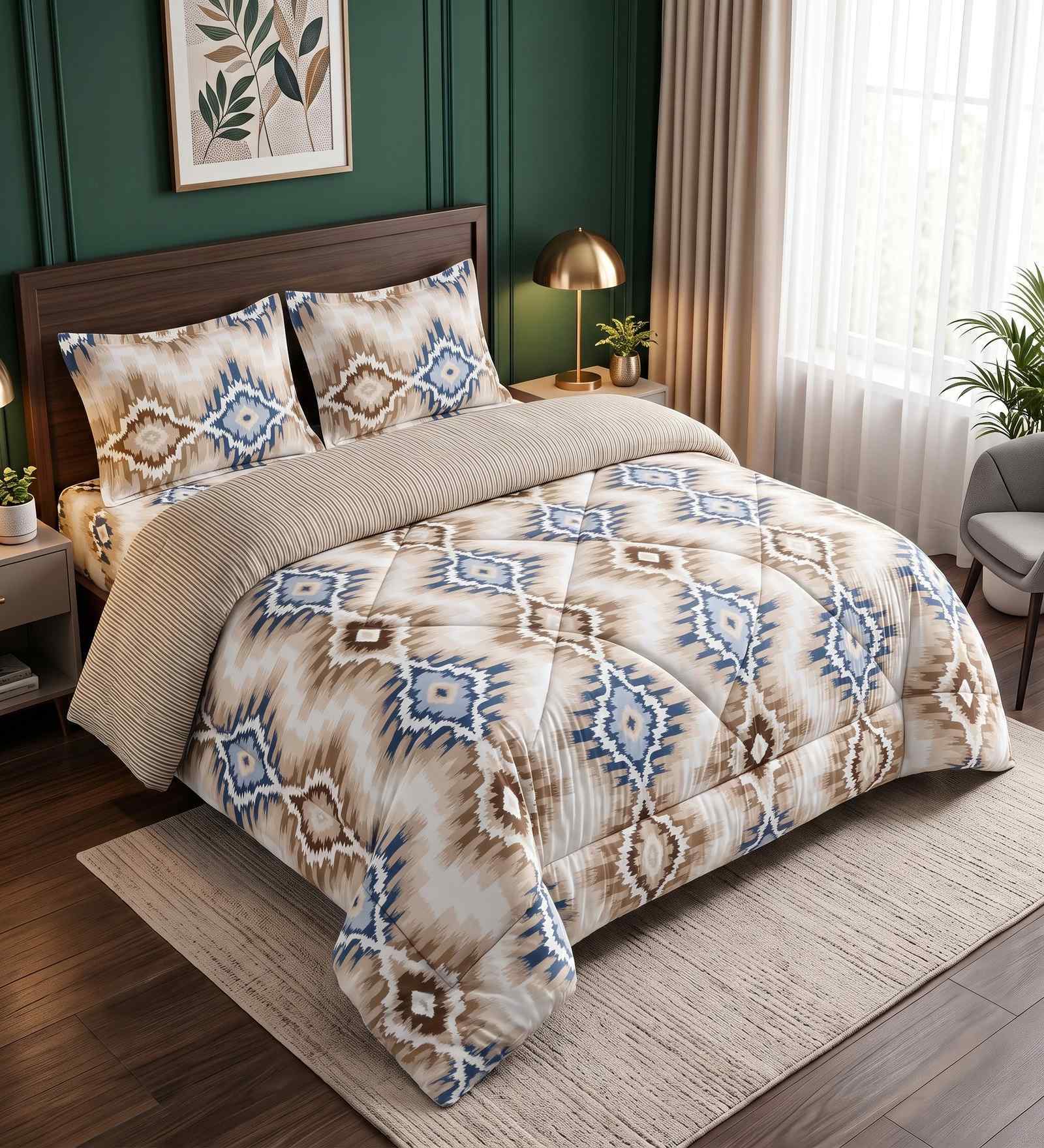 Cream Floral 4 Pcs Comforter Set With Queen Size Bedsheet With 2 Pillow Covers
