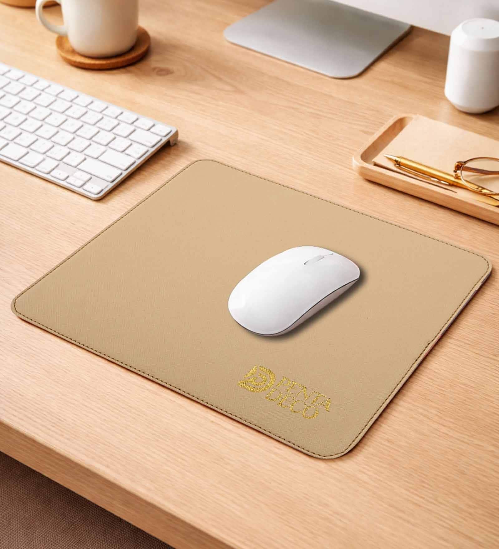 Cream Formal Plain Leather Rectangle Mousepad