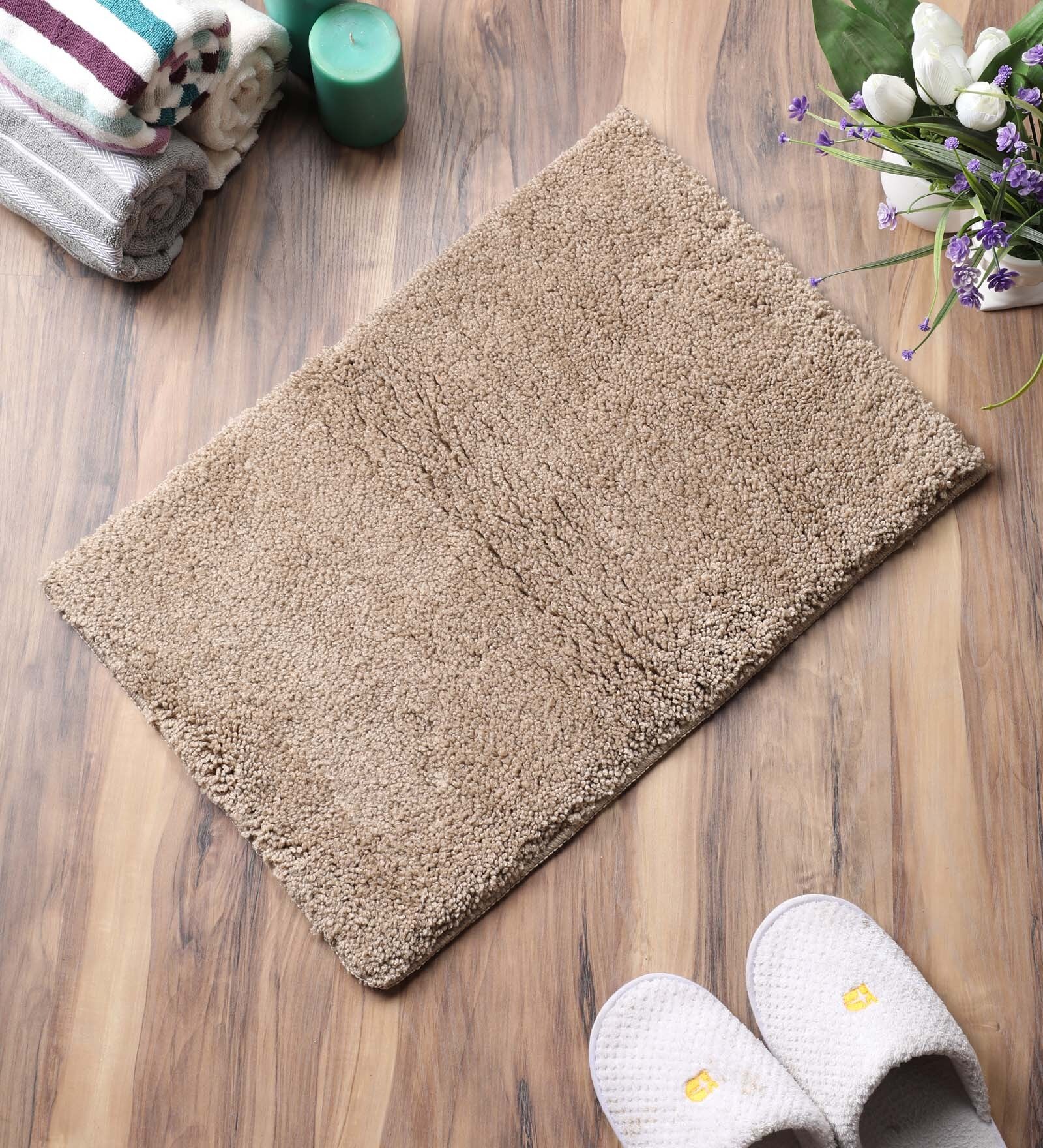 Buy Brown Solid Cotton 24x16 Inches AntiSkid Bath Mat by Chaque Decor ...