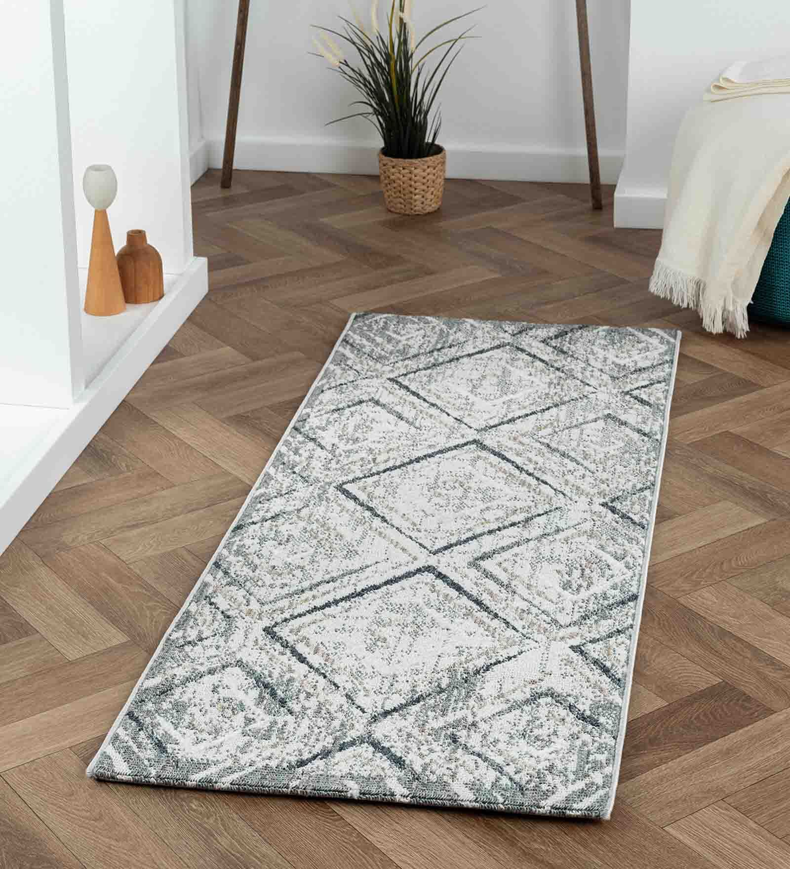Buy Cream Geometric Polypropylene 59x24 Inches Machine Made Floor ...