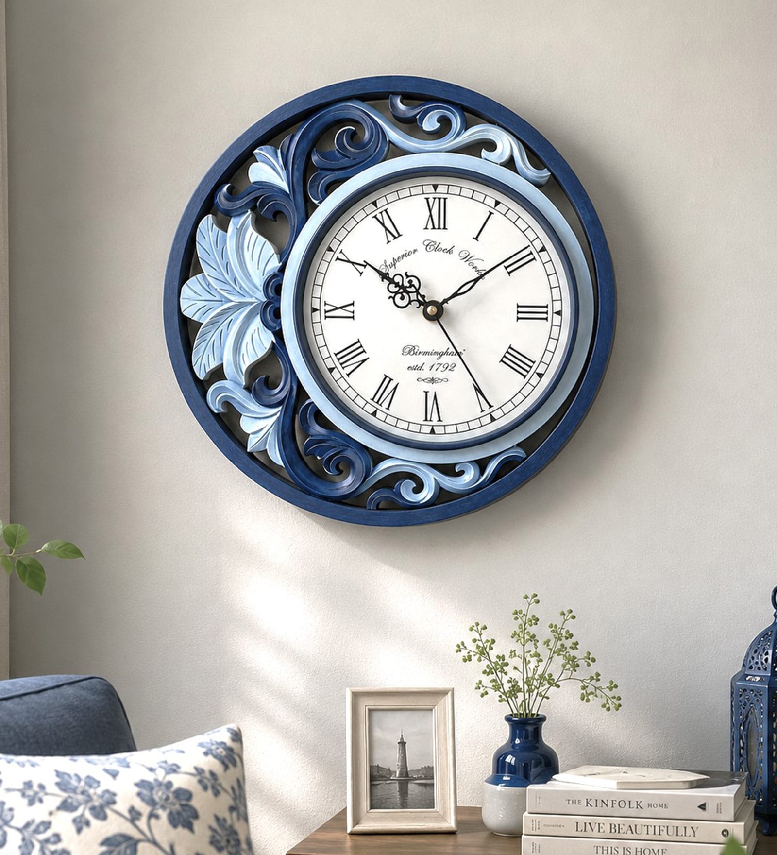 Cream And Gold Solid Wood Swarna Chandra Wall Clock