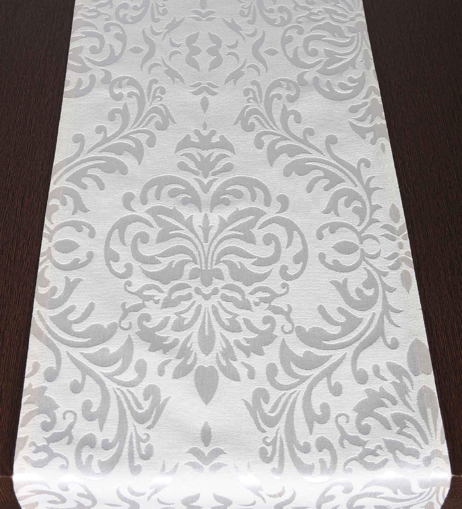 Cream Hallway Damasc Cotton Jacquard (60 x 13) Table Runner