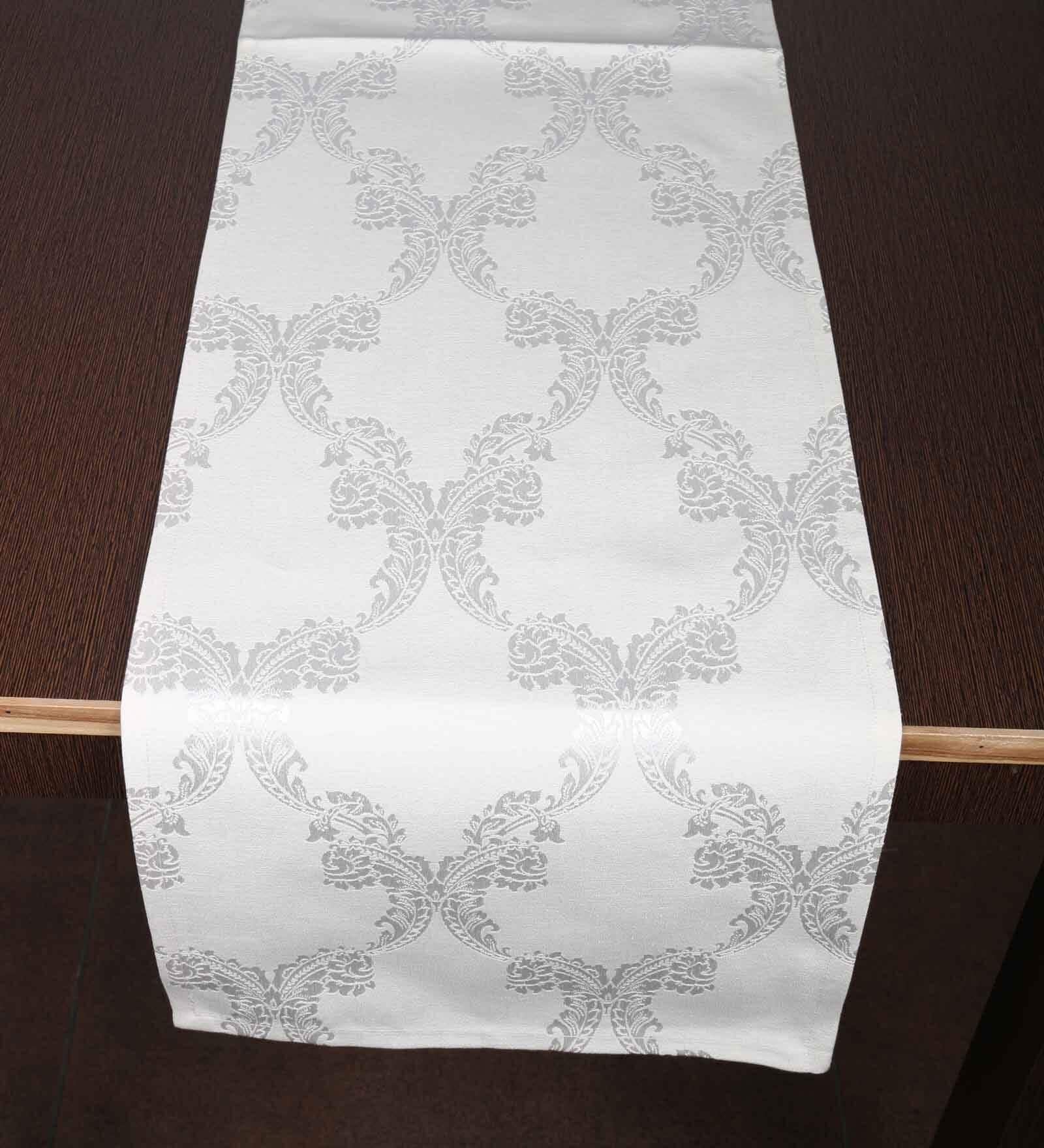 Cream Hallway Damasc Cotton Jacquard (84 x 13) Table Runner