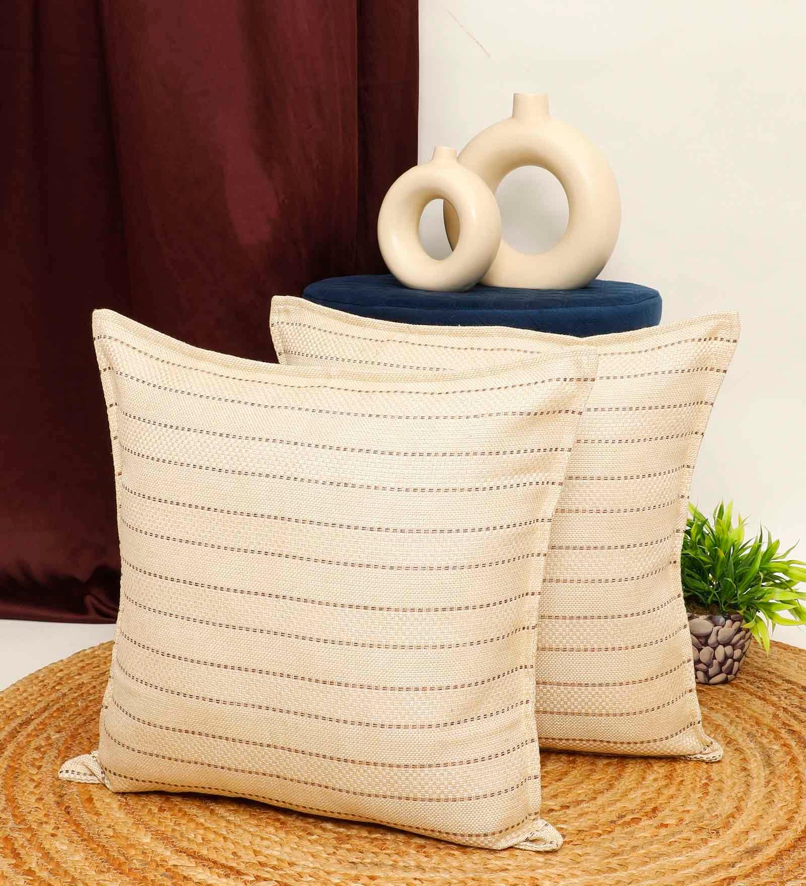 Cream Jute Stripes 16x16 inches Regular Cushion Covers (2Pcs) Cream Jute Stripes 16x16 inches Regular Cushion Covers (2Pcs)
