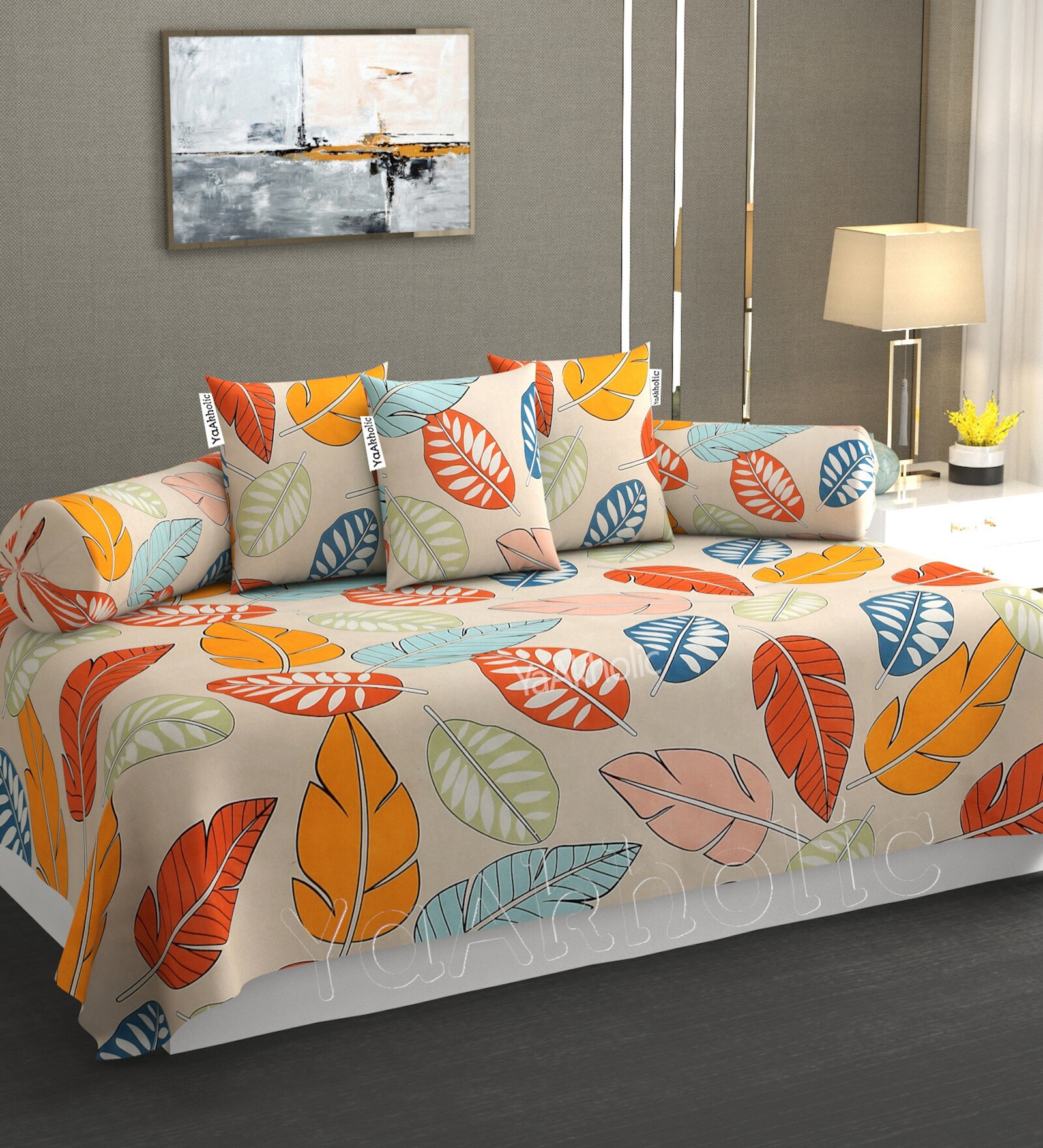 Cream Microfibre 240 TC 6 Pcs Diwan Set
