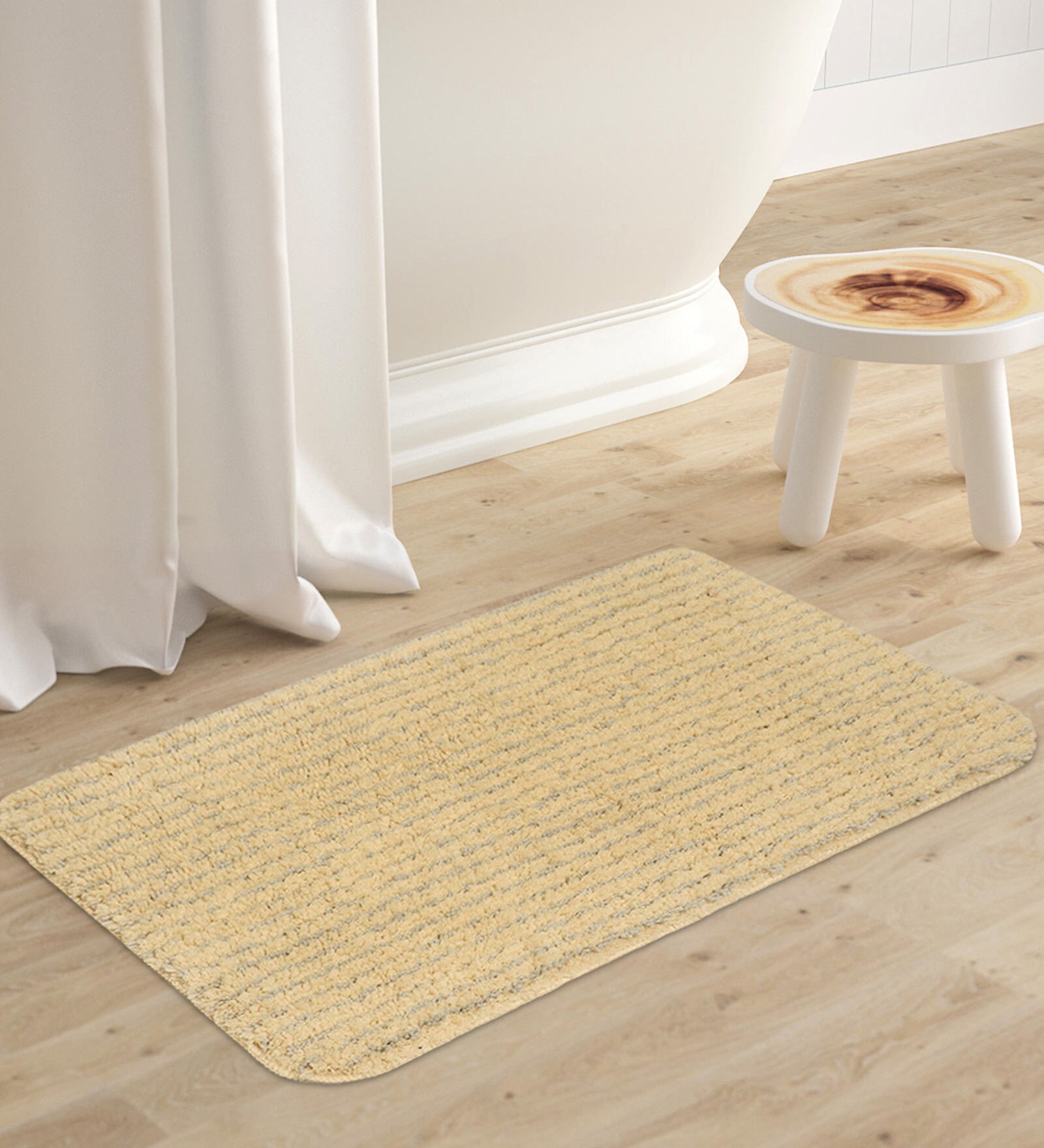 Buy Cream Microfibre Plain Solid 30X18 Inches Antiskid Bath Mat by