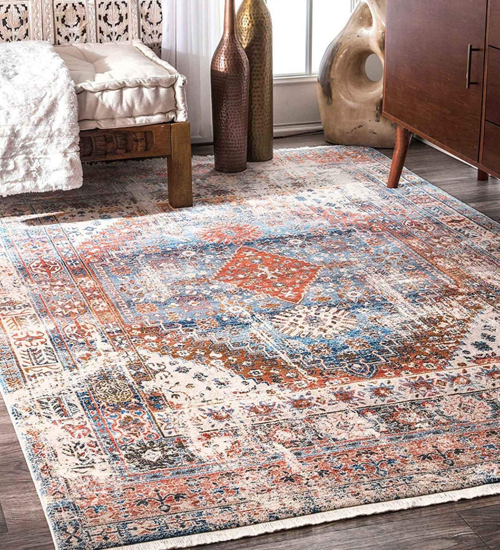 Multicolor Persian Polyester 3 ft x 5 ft Machine Made Carpet