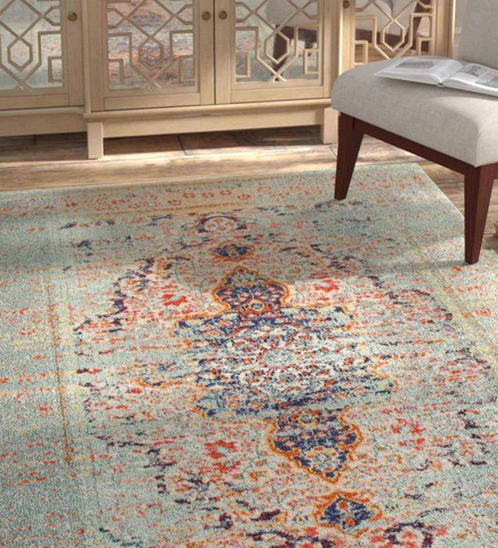 Grey Persian Polyester 4 ft x 6 ft Machine Made Carpet