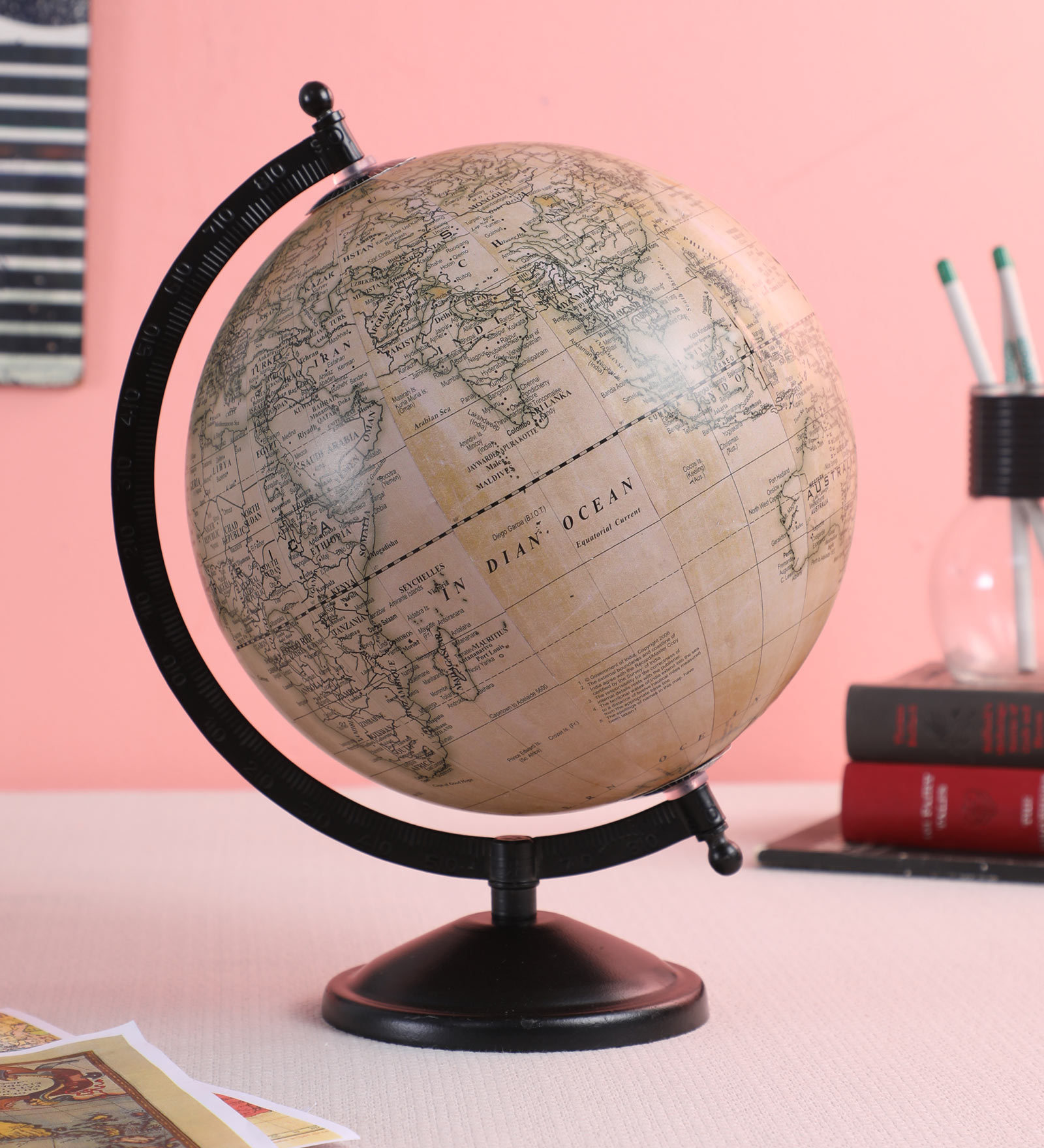 Cream Plastic Geographical Map Table Globe