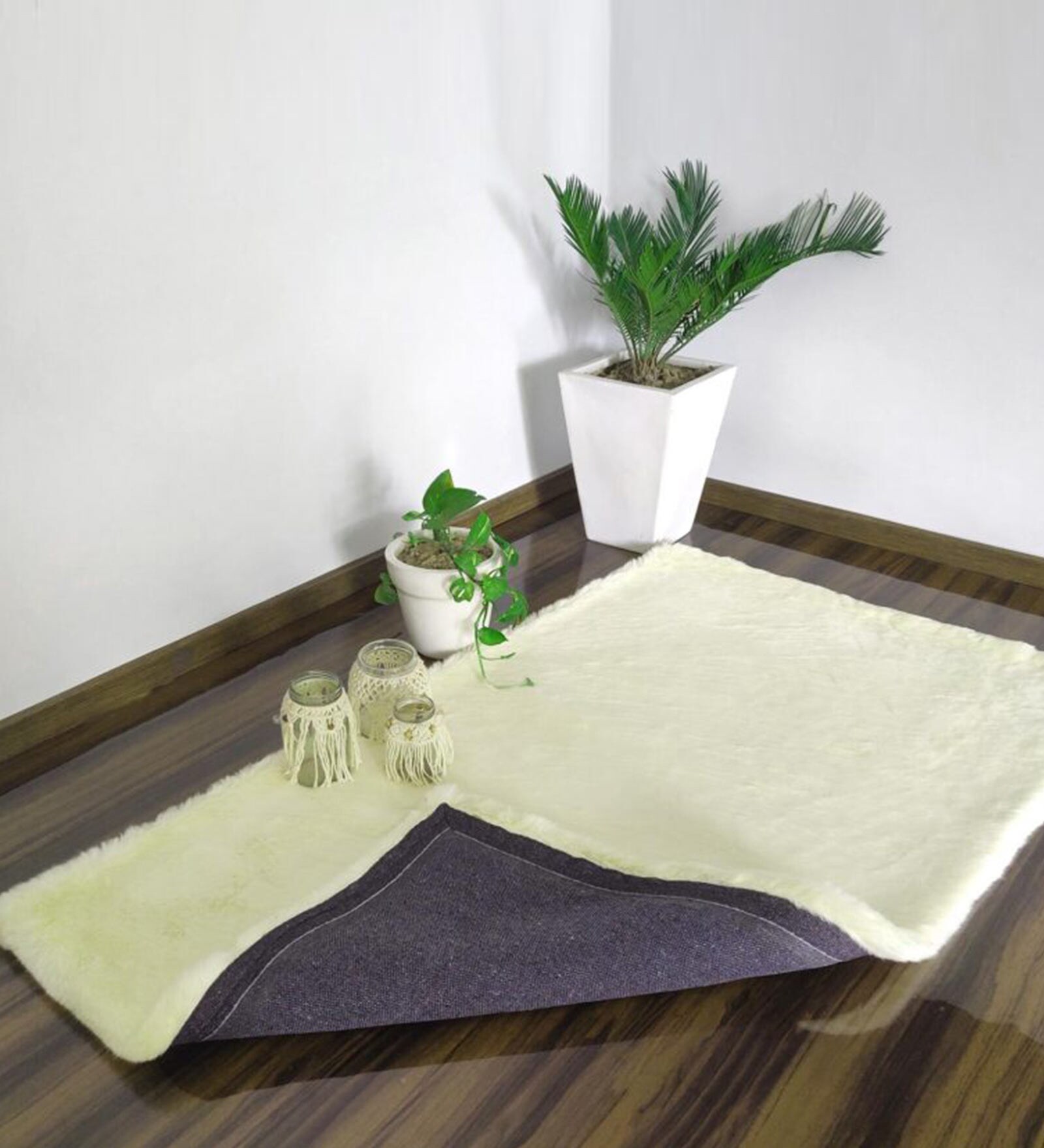 Cream Shaggy Polyester 3 ft x 5 ft Shaggy Carpet