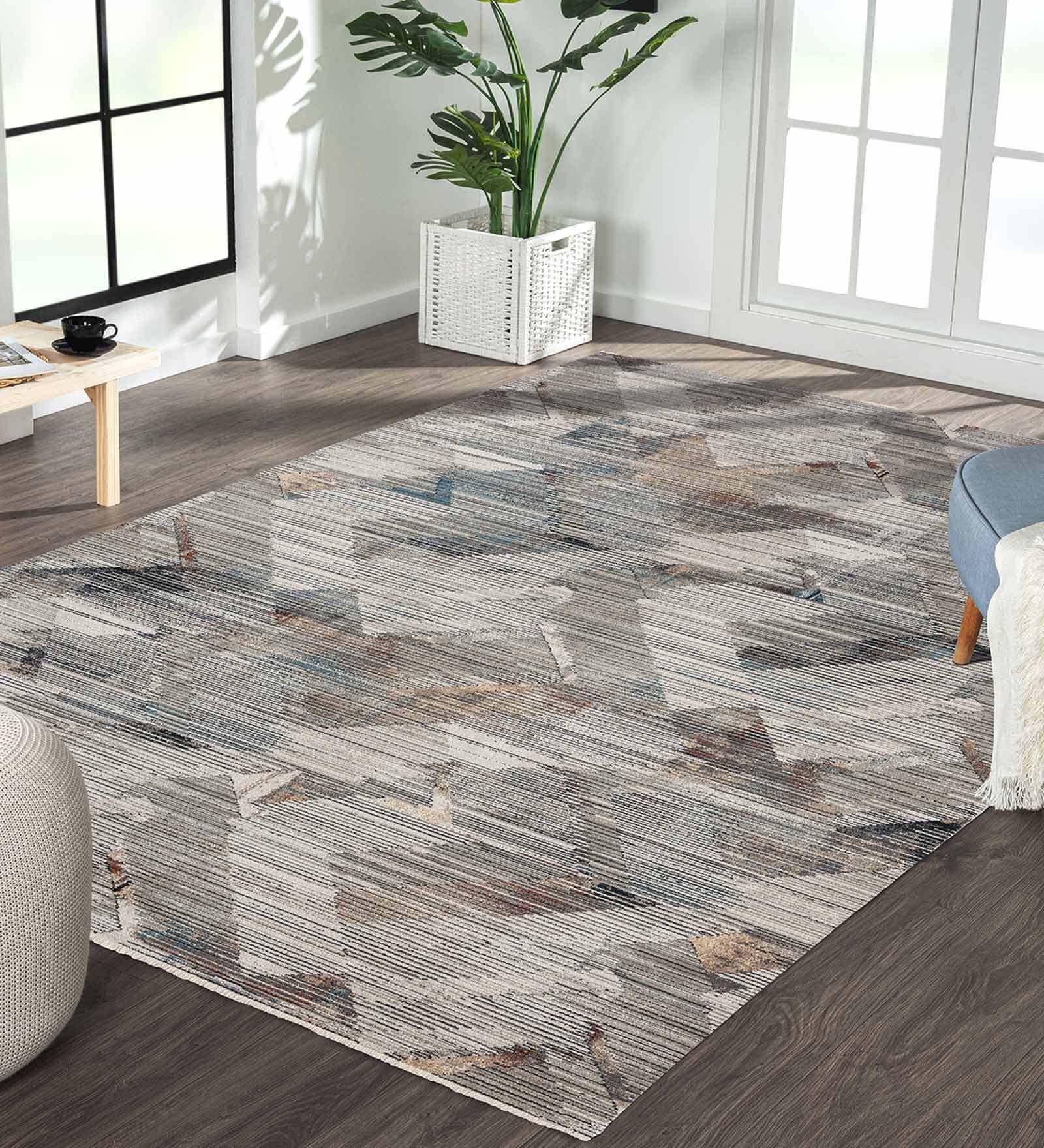 Cream Polyester Abstract 4 x 6 Feet Carpet