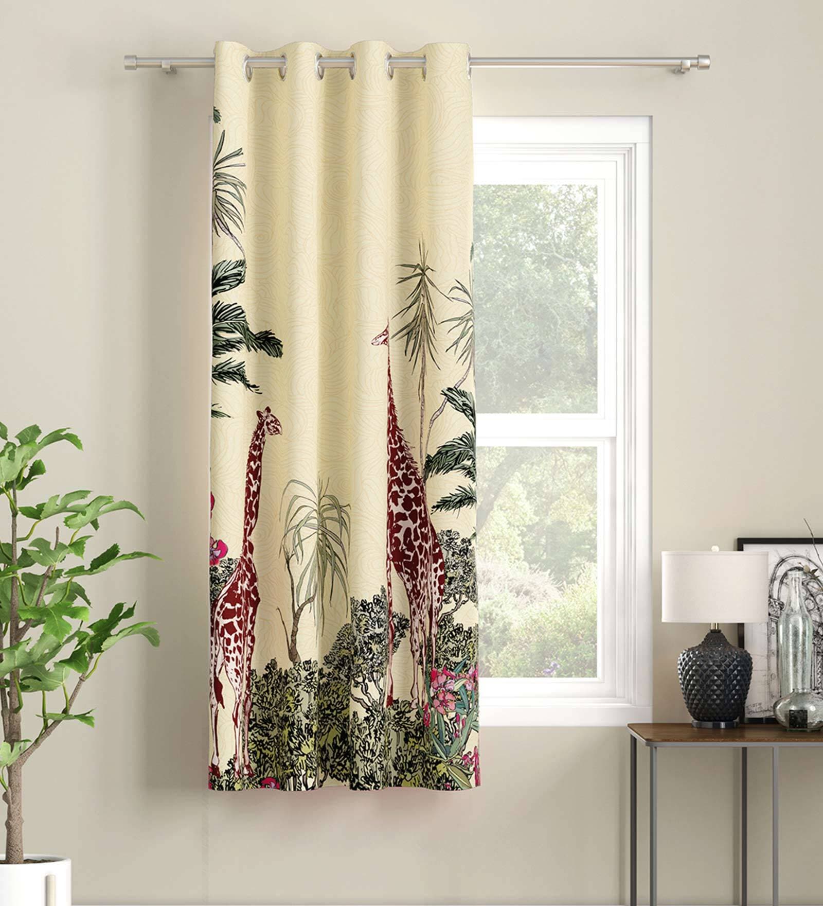 Cream Abstract Polyester 5 Ft Light Filtering Eyelet Window Curtain
