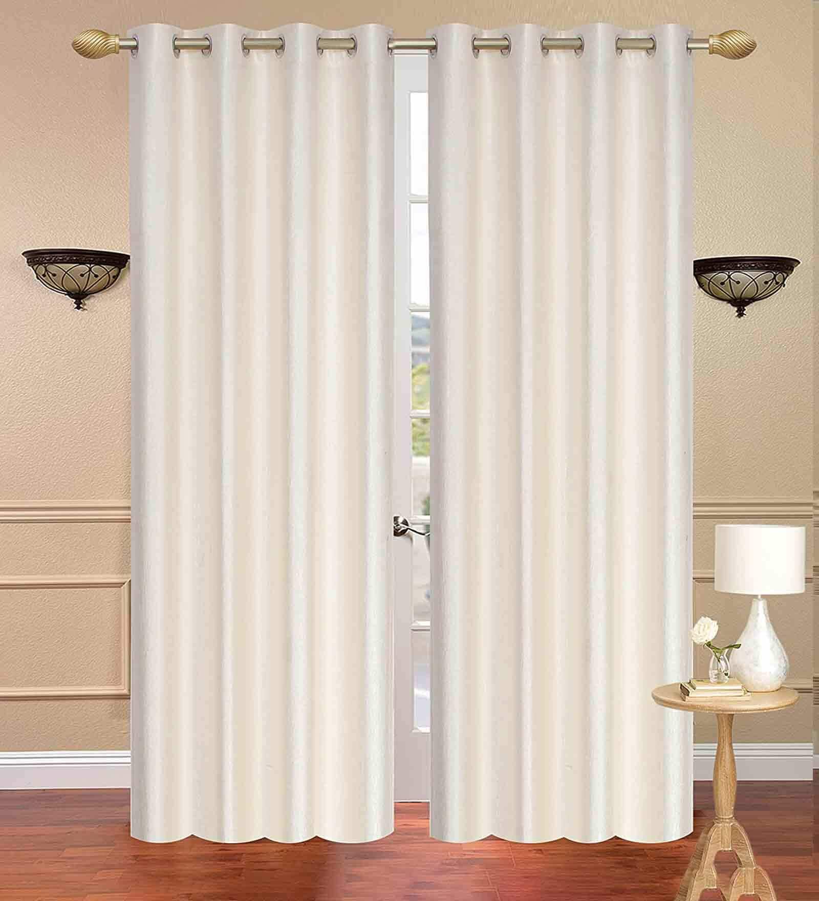 Cream Solid Polyester 9 Ft Light Filtering Eyelet Door Curtains (Set of 2)