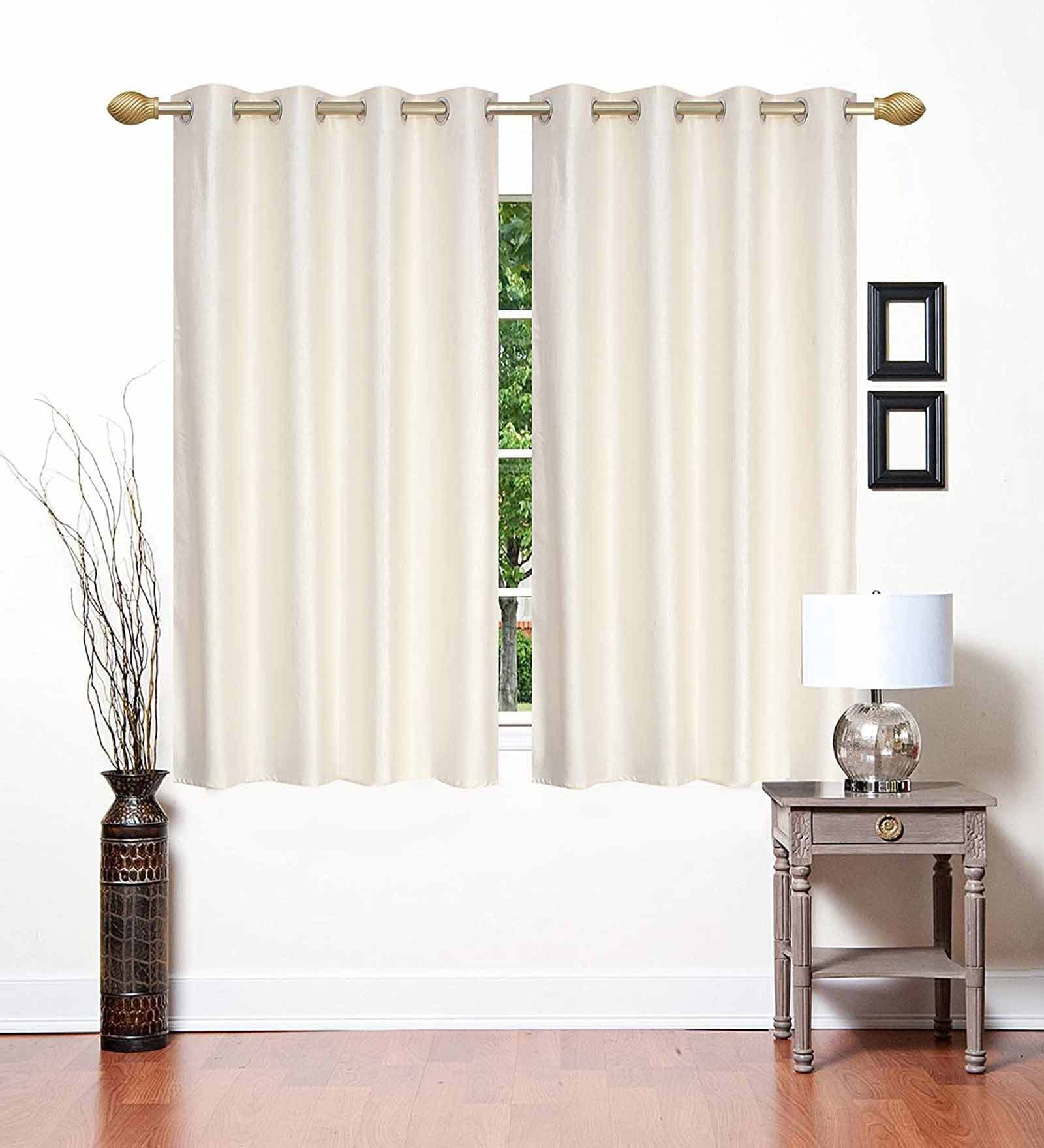Cream Solid Polyester 5 Ft Light Filtering Eyelet Window Curtains (Set of 2)