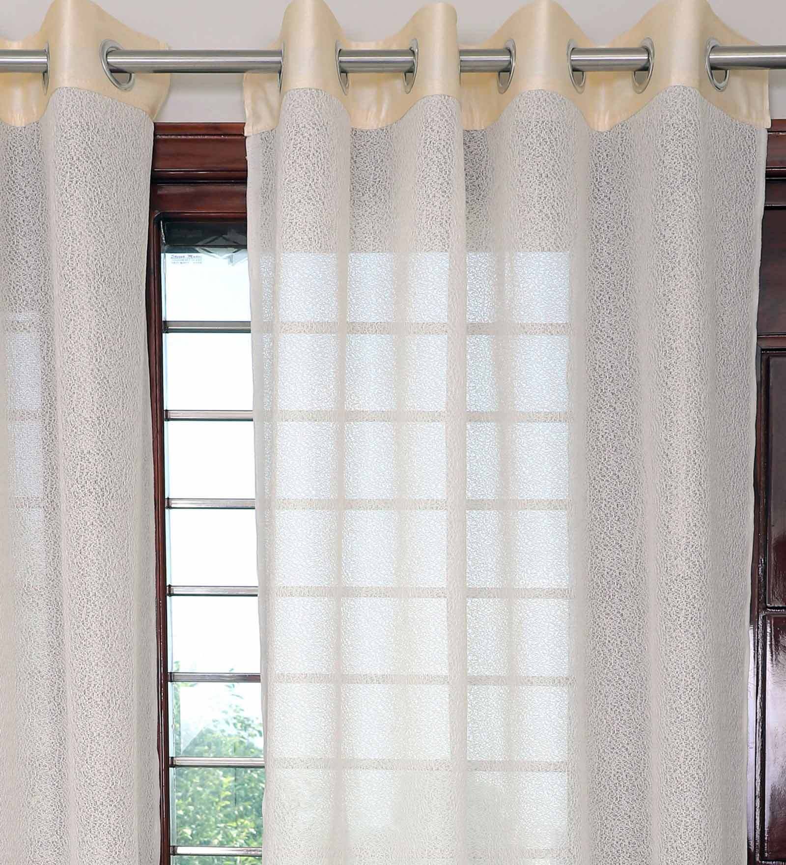 Buy Cream Abstract Polyester 7 Ft Sheer Eyelet Door Curtains (Set of 2 ...