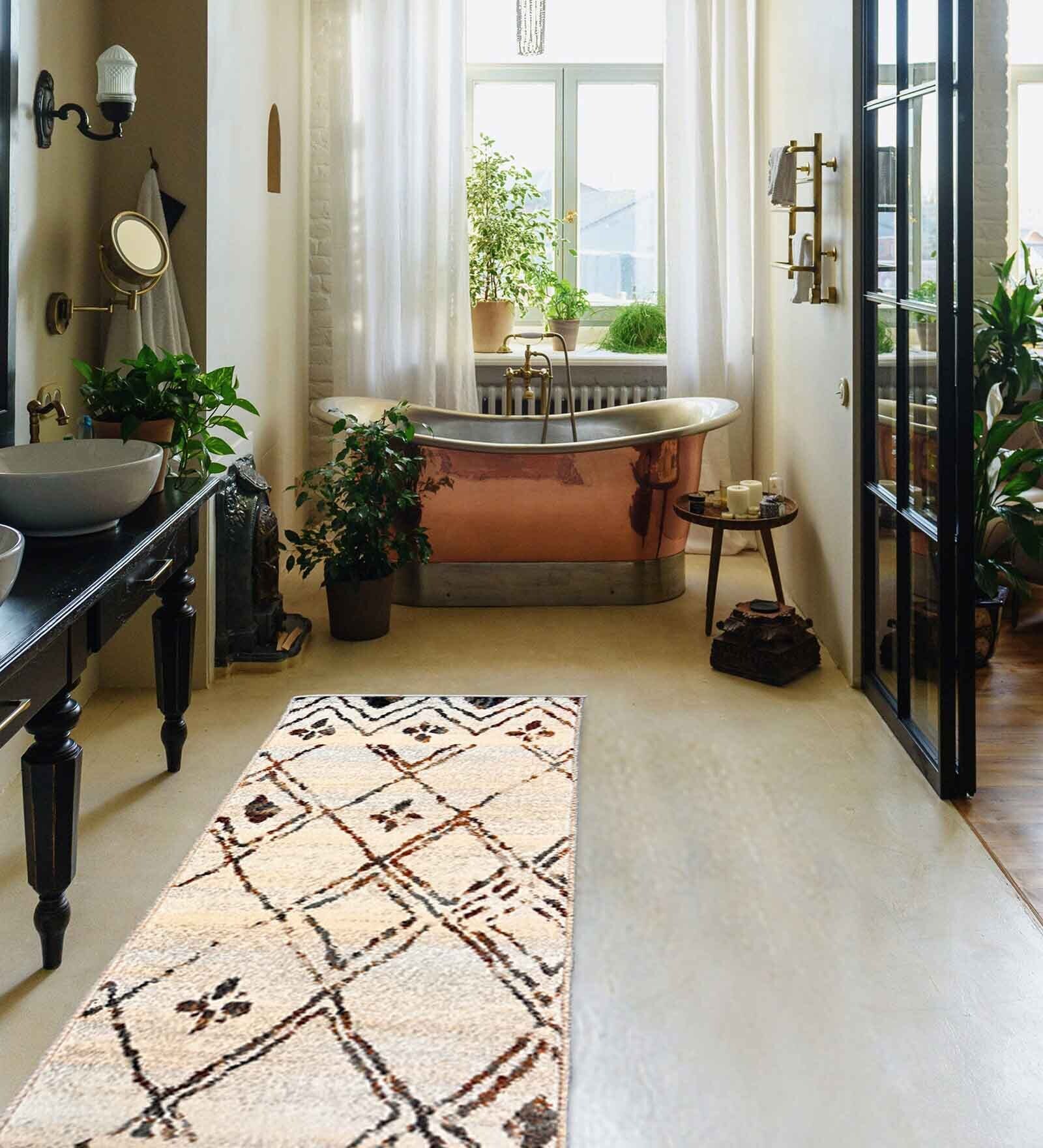 Cream Polyester Geometric 55 x 22 Inches Runner