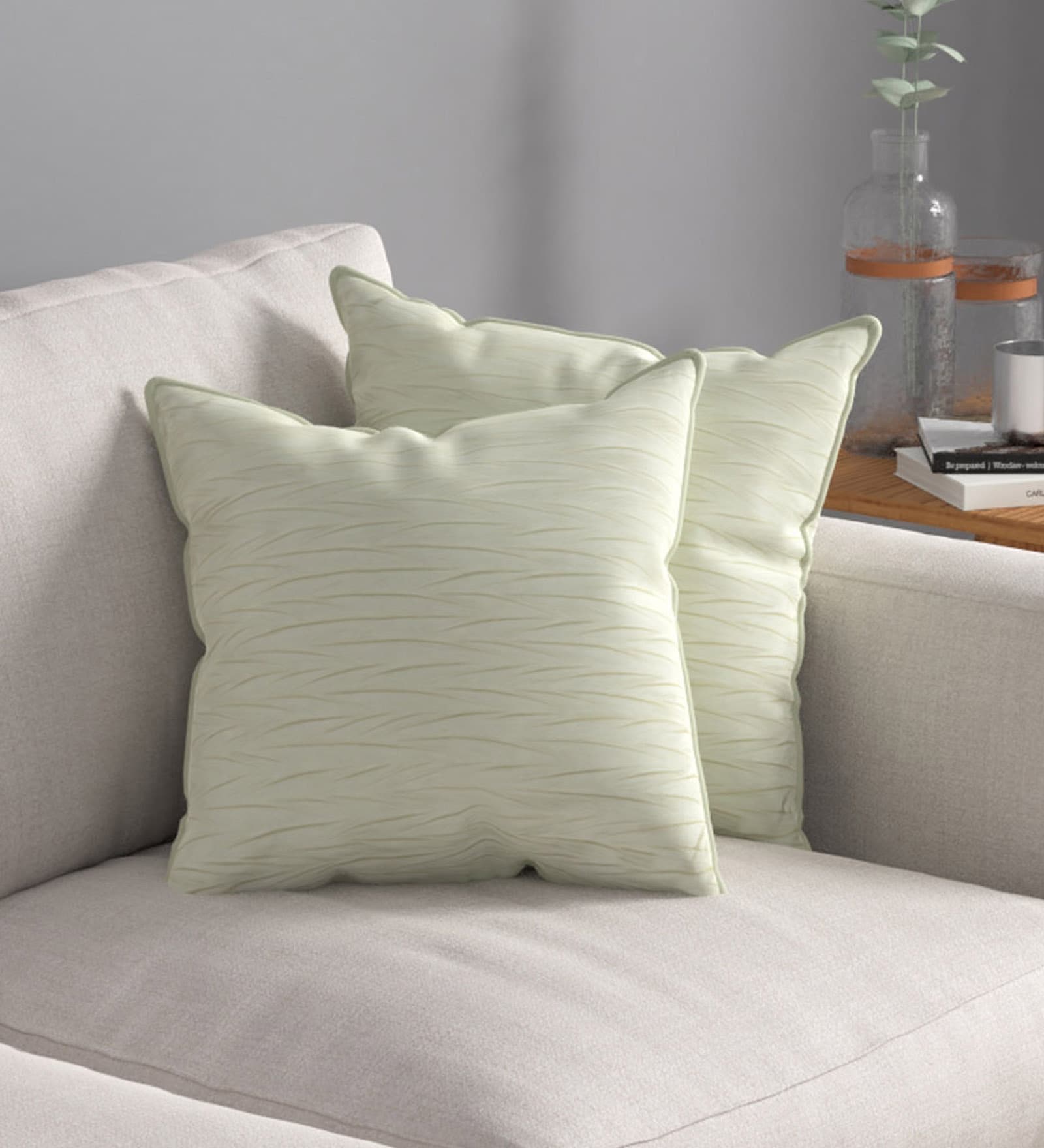 Cream Textured Polyester 32 x 32 Inches Cushion Covers (Set of 2)
