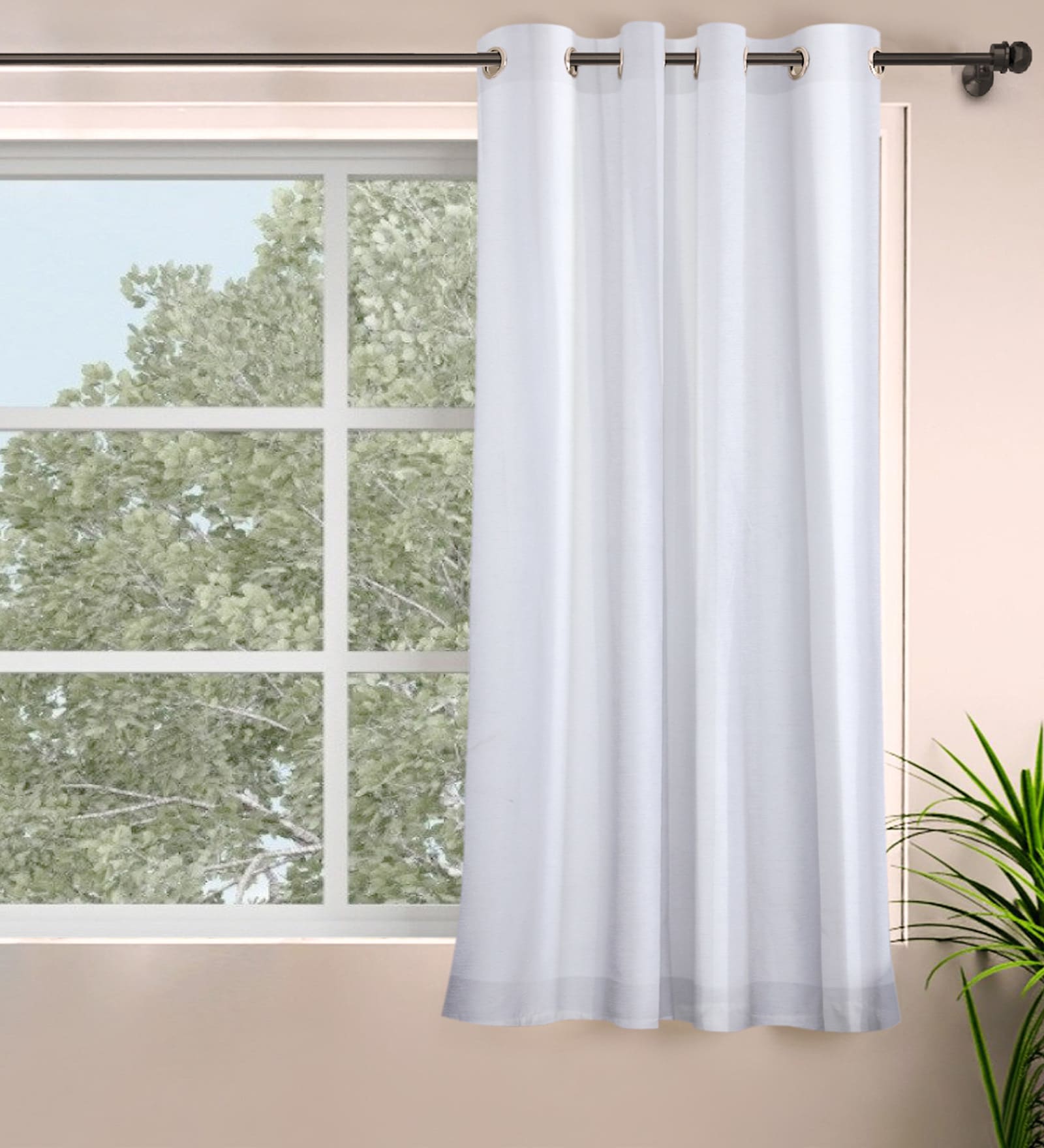 Cream Polyester Solid 5ft Room Darkening Eyelet Window Curtain