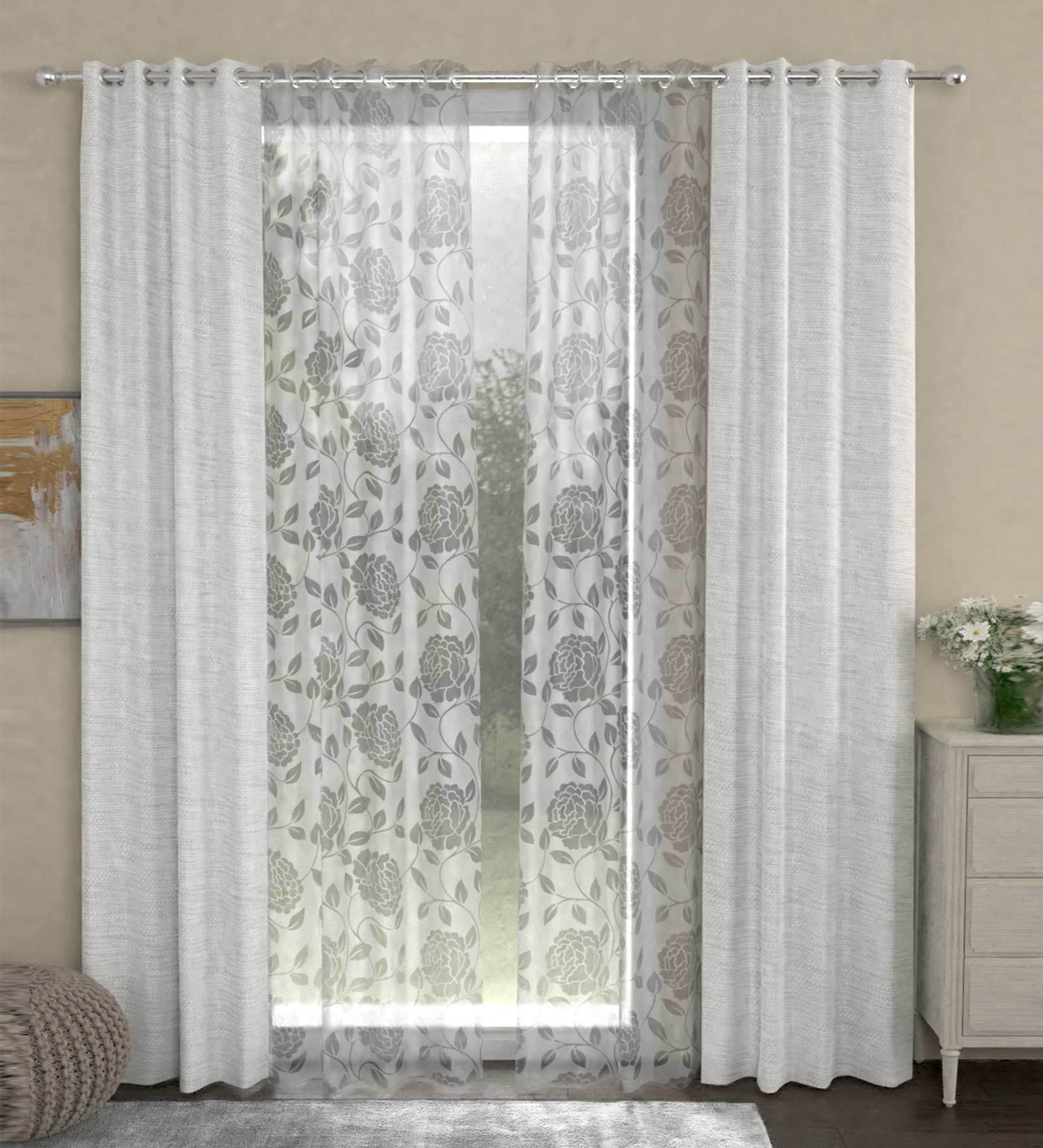 Cream Semisheer Polyester 7 Feet Eyelet Set of 4 Curtains