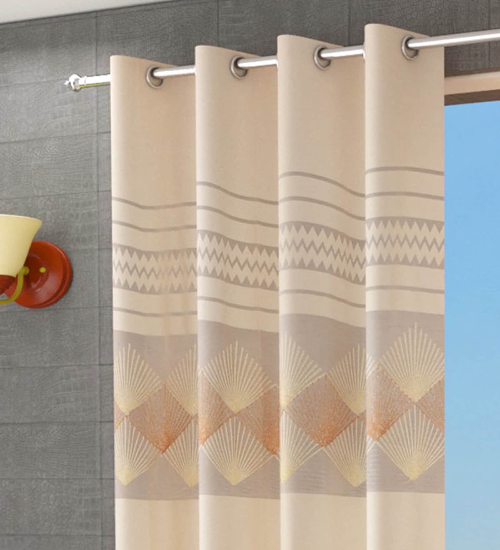 Cream Semisheer Velvet 5 feet Eyelet Window Curtains