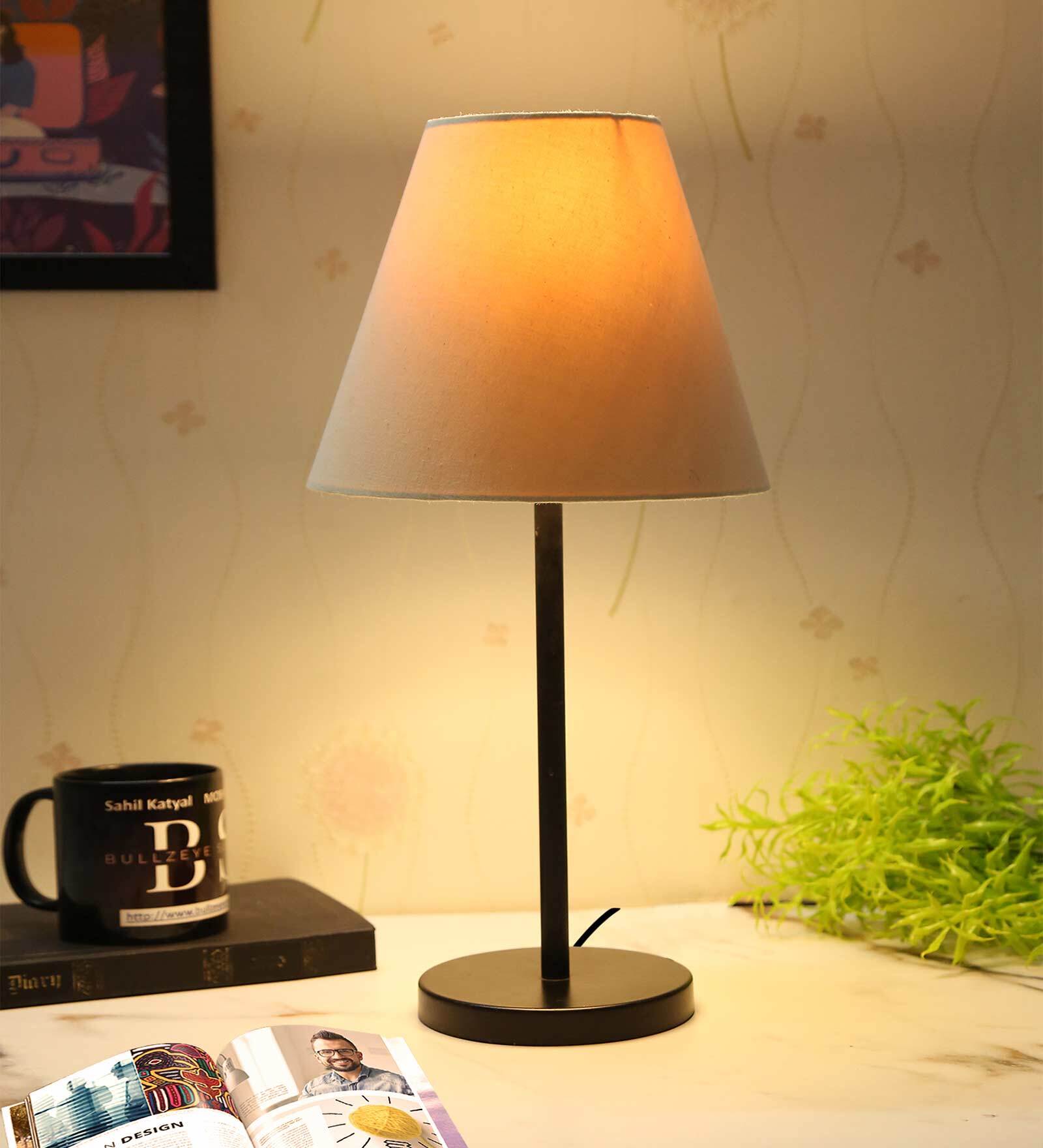 Buy Colstrip Cream Cotton Shade Night Lamp With Metal Base By BTR ...