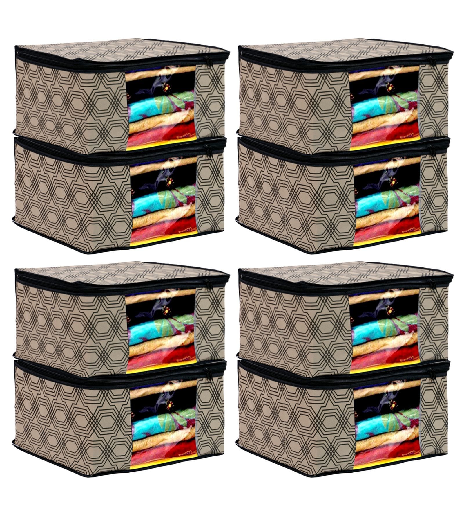 Cream Solid Non Woven Foldable Underbed Organizer (Set Of 8)