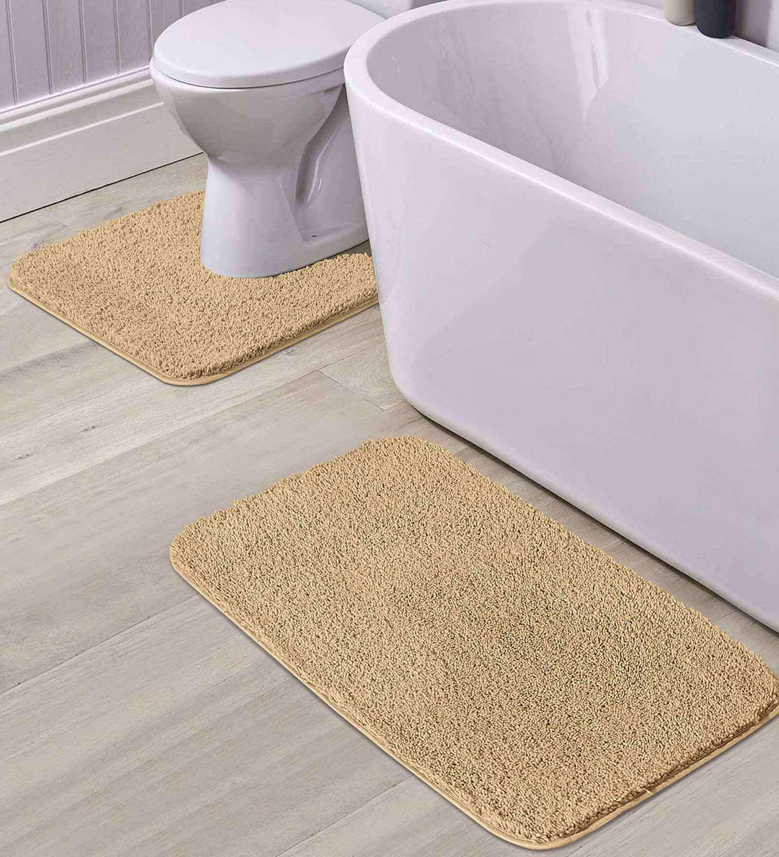 Cream Solid Polyester 28x20 Inches AntiSkid 1 Bathmat & 1 Contour Mat