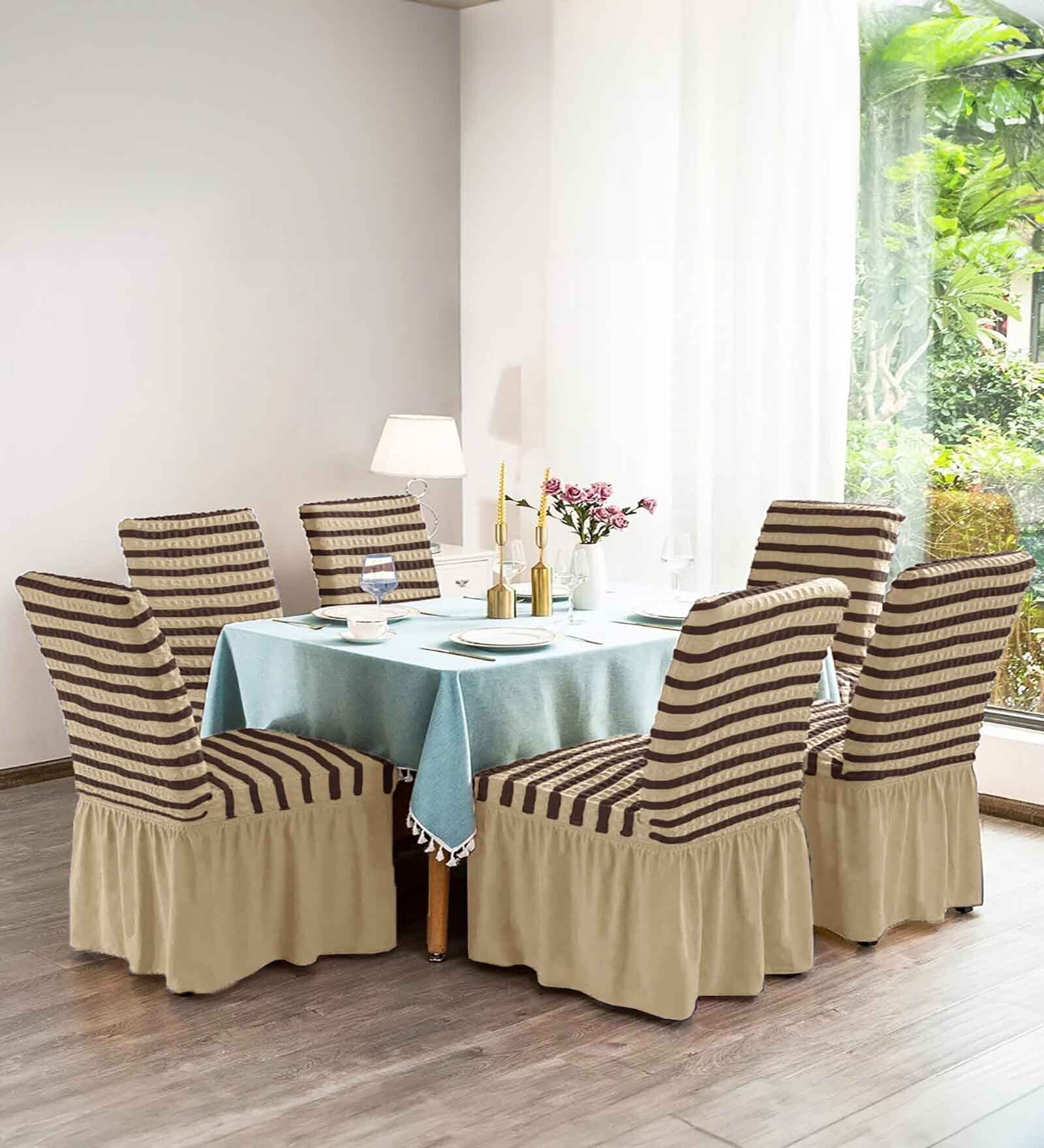 Cream Solid Polyester (Pack of 6) Seater Chair Cover