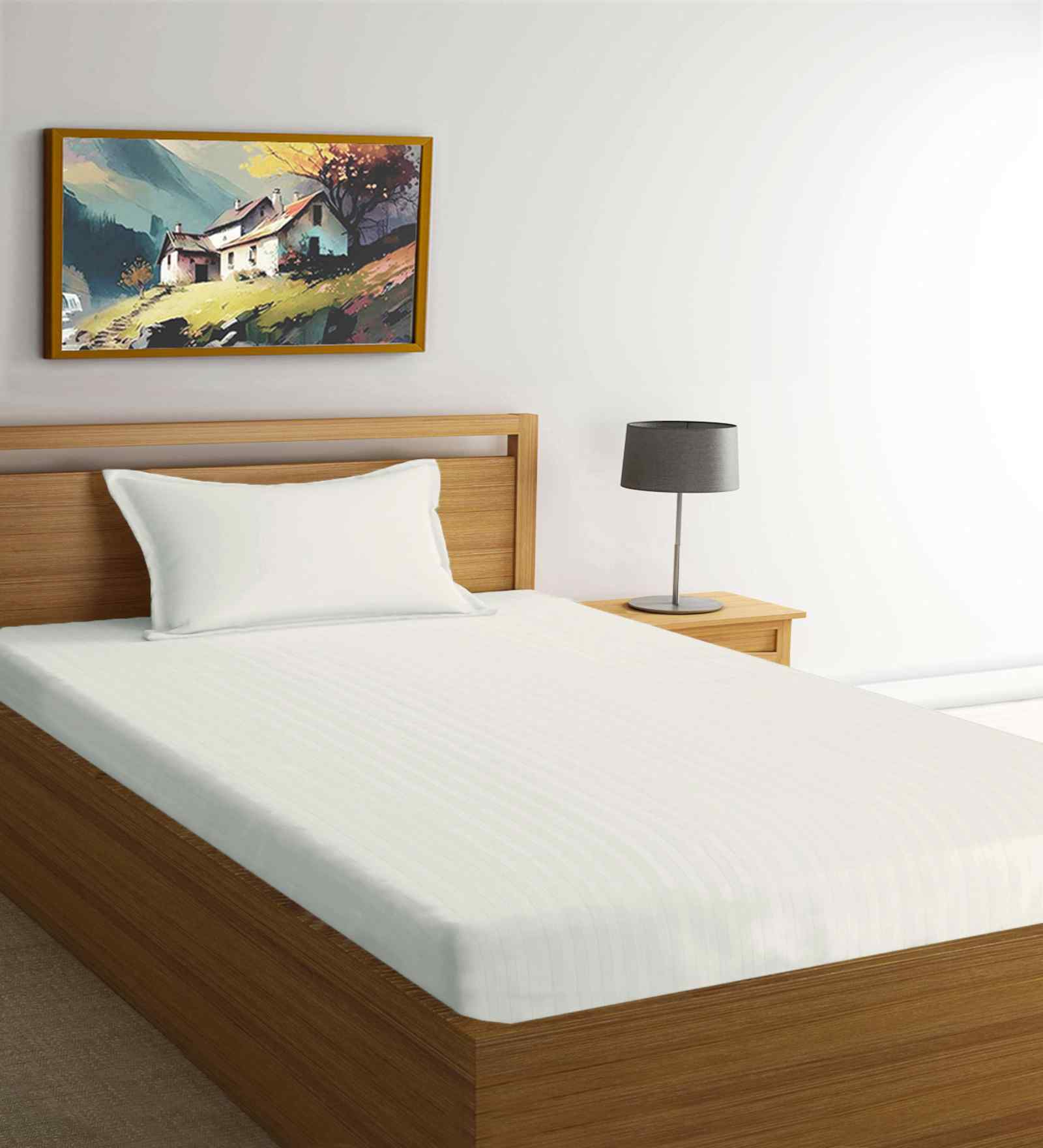 Cream Striped 300 TC Cotton Blend Single Bedsheet with 1 Pillow Cover