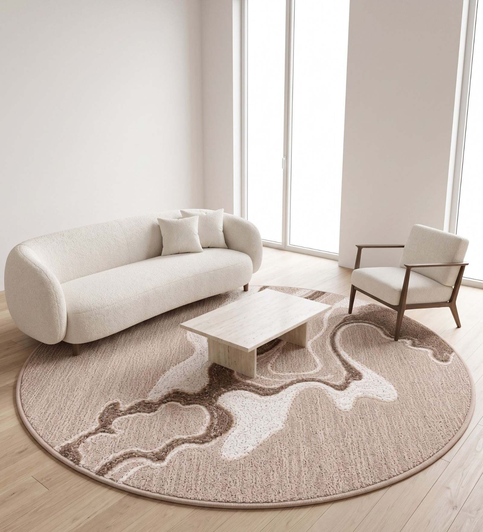 Beige Abstract Woolen 48 x 48 Inches Hand Tufted Rug