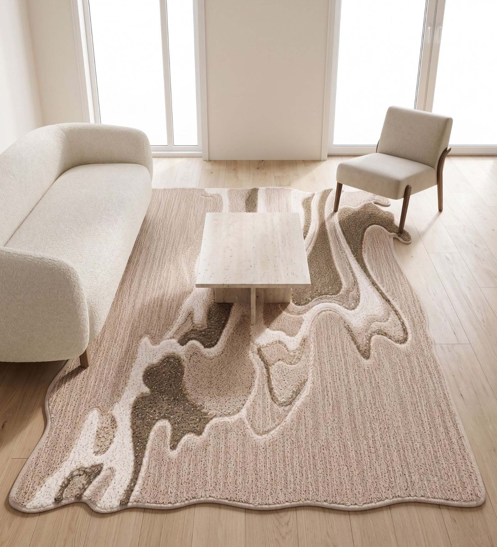 Beige Solid Woolen 48 x 72 Inches Hand Tufted Rug