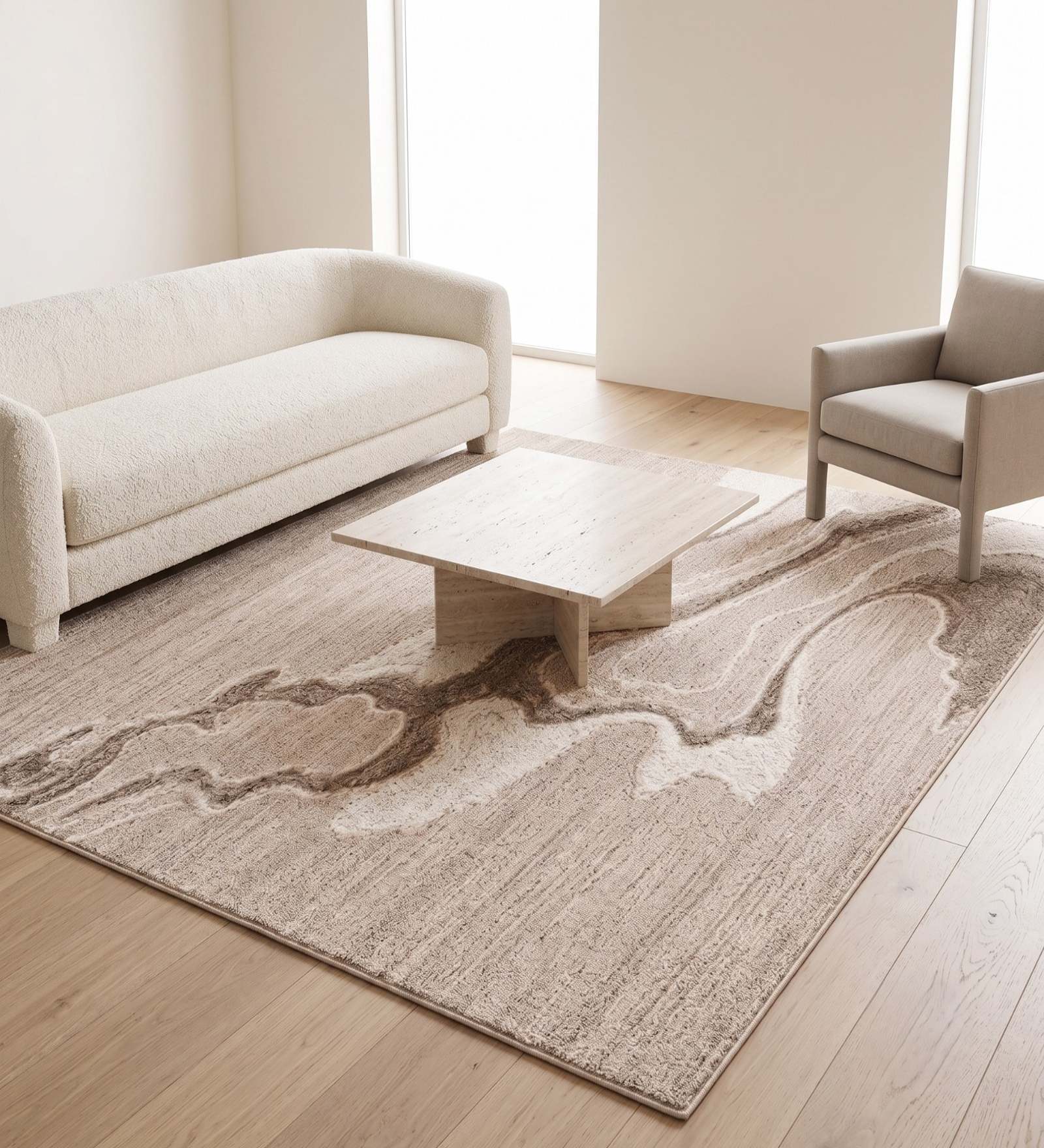 Beige Abstract Woolen 60 x 96 Inches Hand Tufted Rug