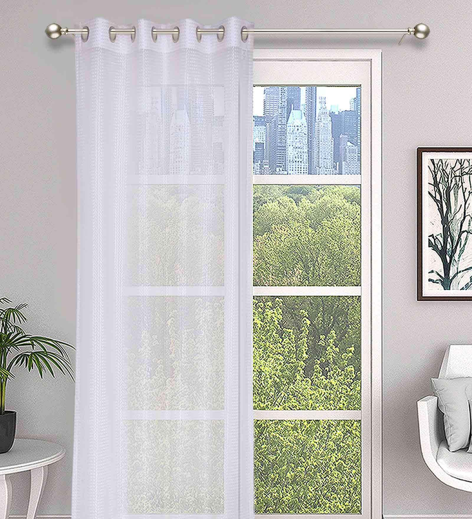 Buy White Solid Tissue 8 Ft Sheer Eyelet Door Curtains (Set of 2) at 74