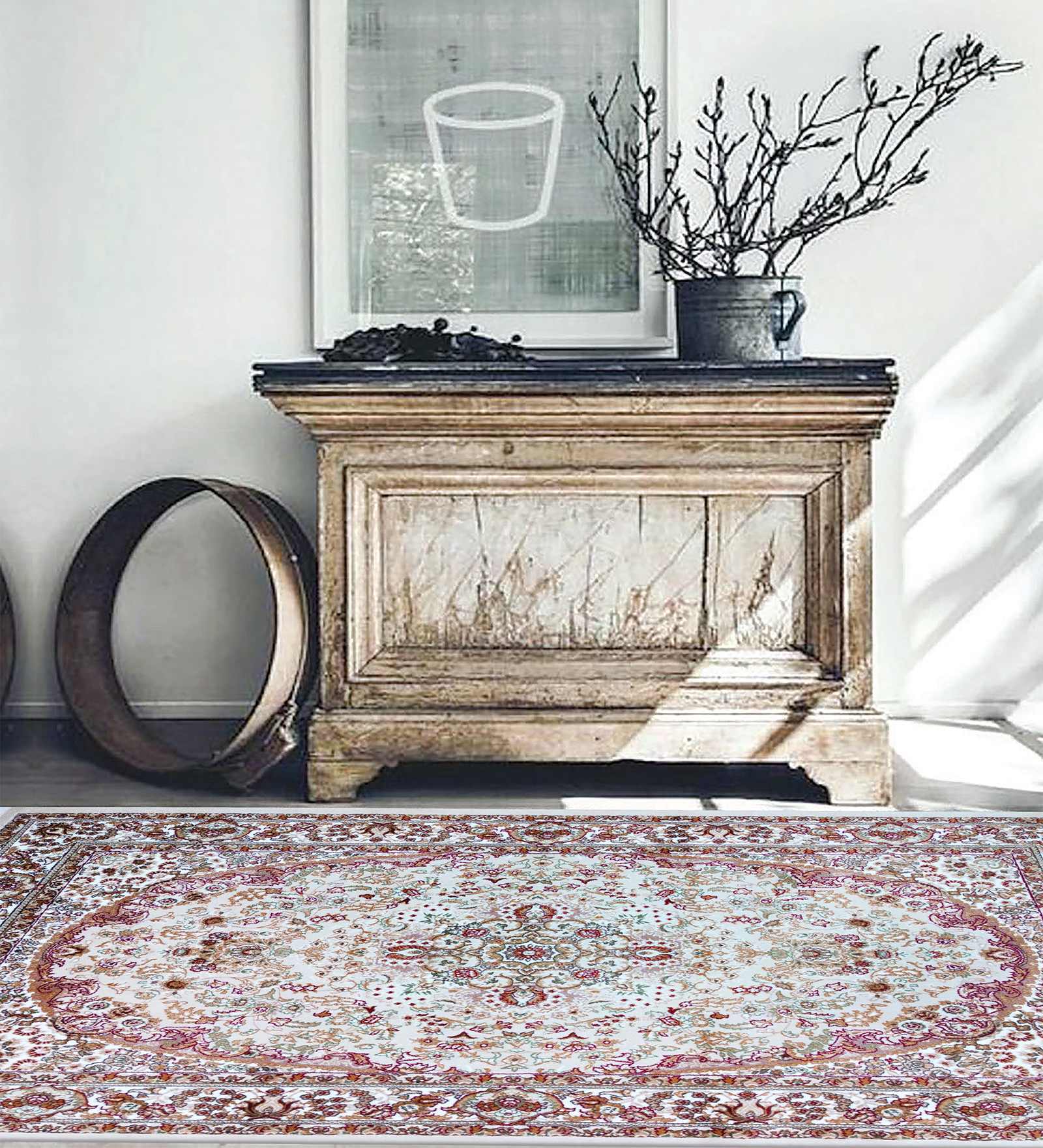 Cream Traditional Polypropylene 6 ft x 9 ft Machine Made Carpet