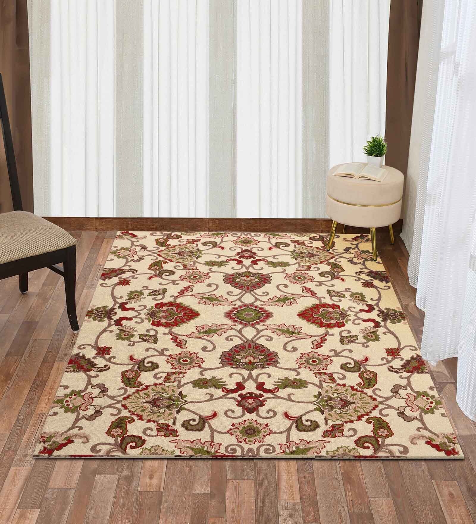 Cream Traditional Wool 5 ft x 7 ft Hand Tufted Carpet