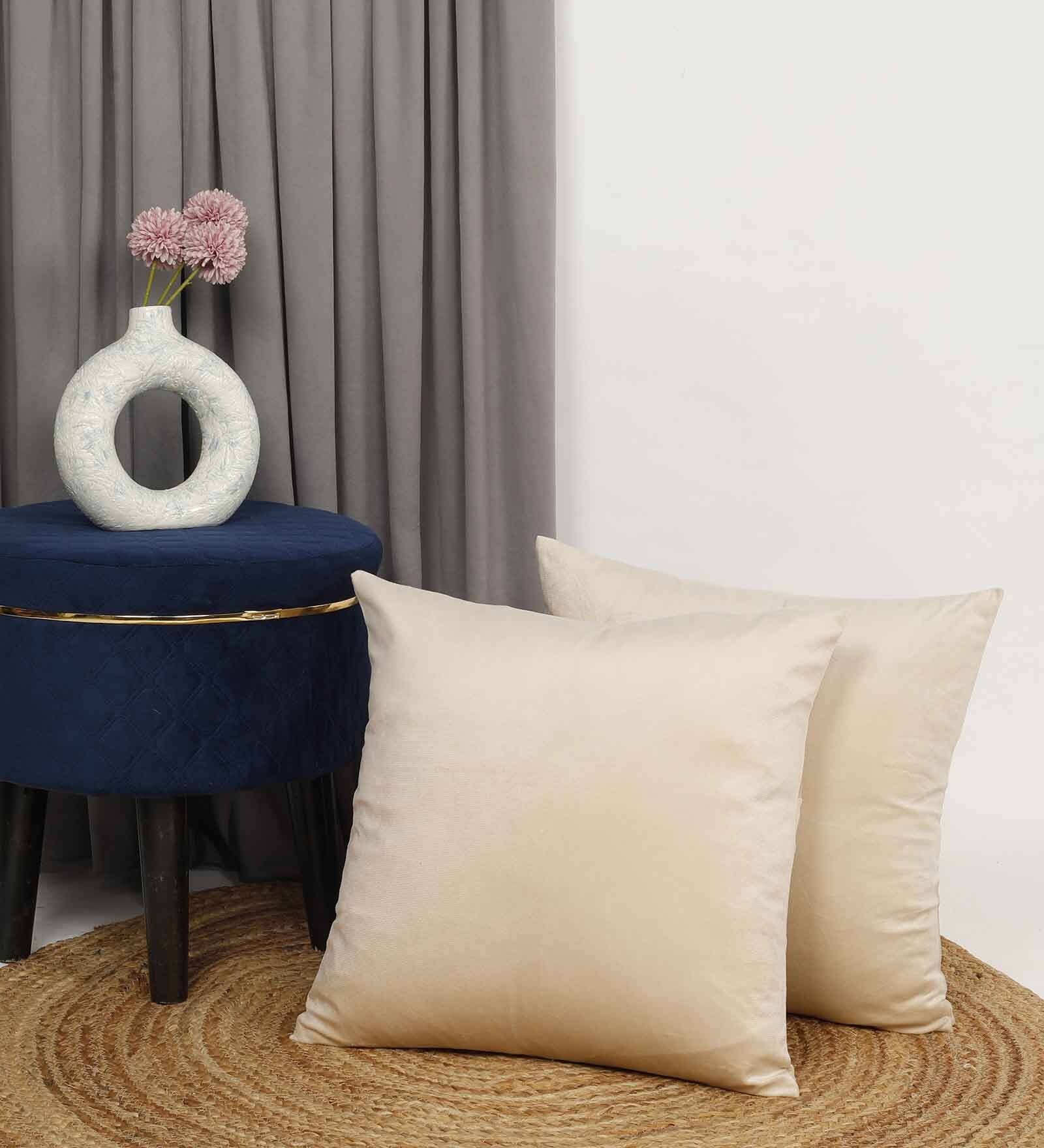 Cream Velevt Solids 24x24 inches  Large Cushion Covers  (2Pcs)