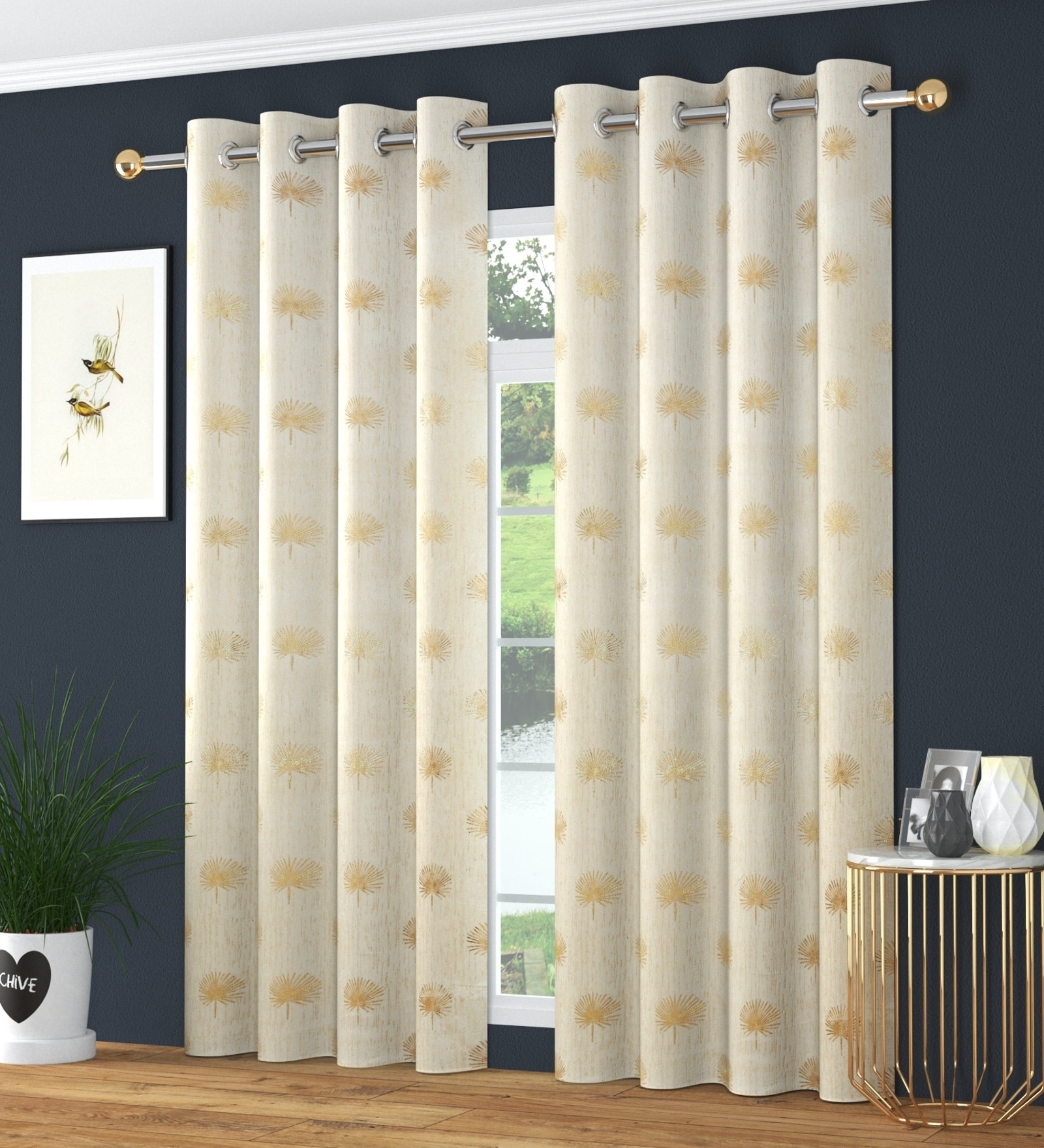 Cream Velvet Abstract 5 Foot Ring Top Window Curtain