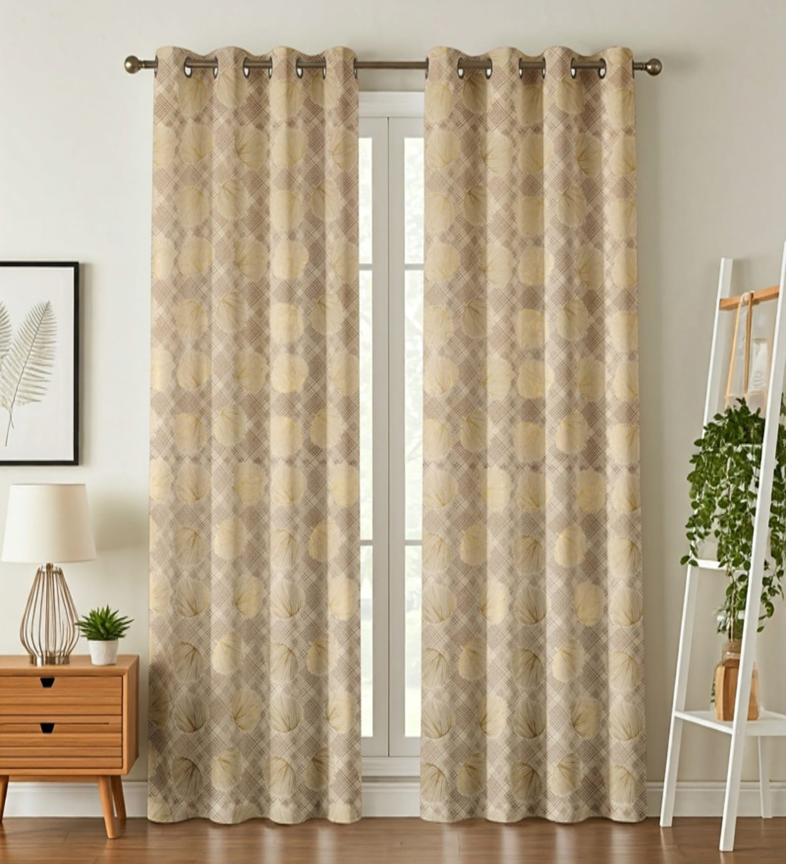 Cream Velvet Feather 5Ft Ring Top Window Curtain Pack of 1