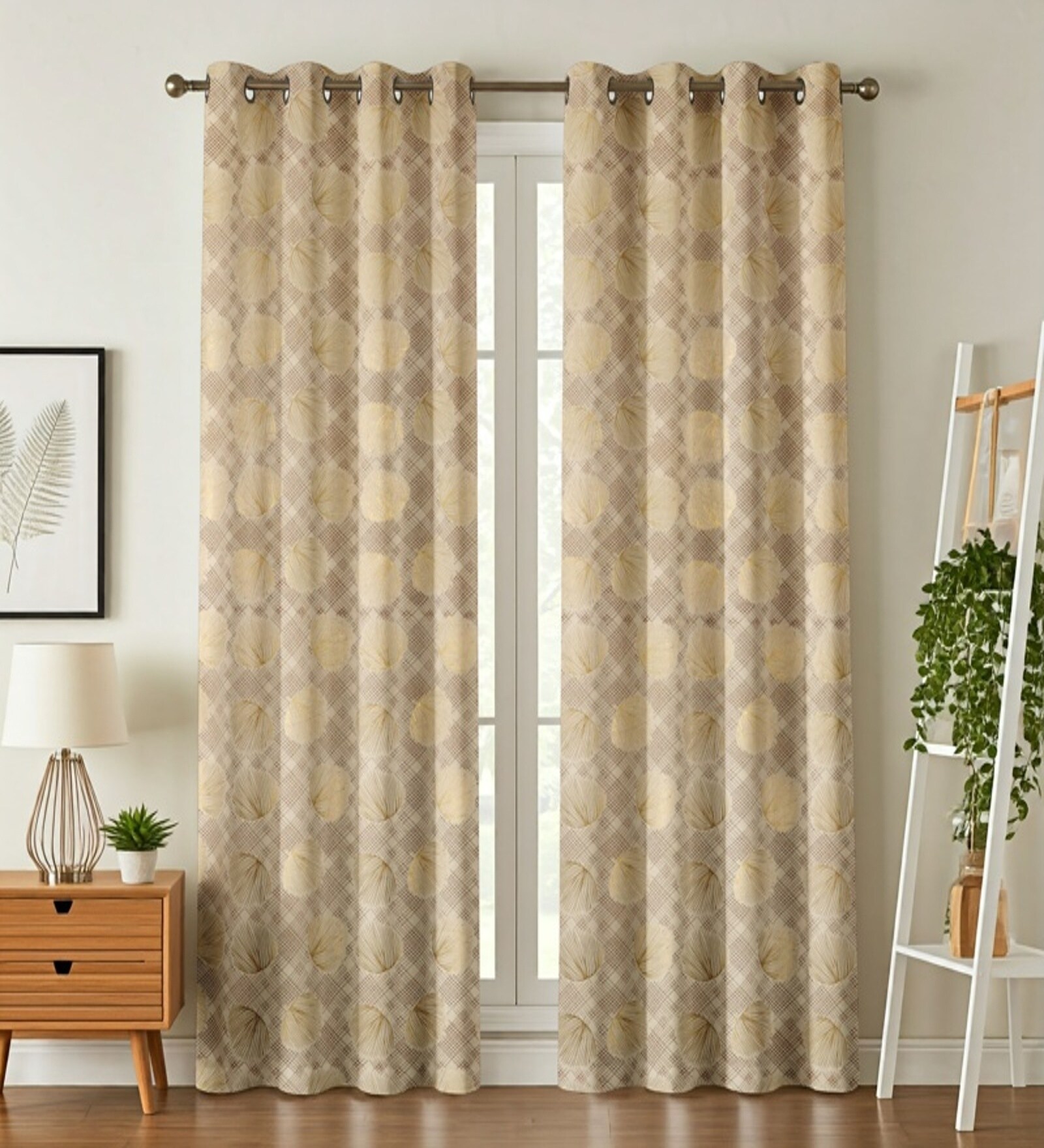 Cream Velvet Feather 7Ft Ring Top Door Curtains Pack of  2