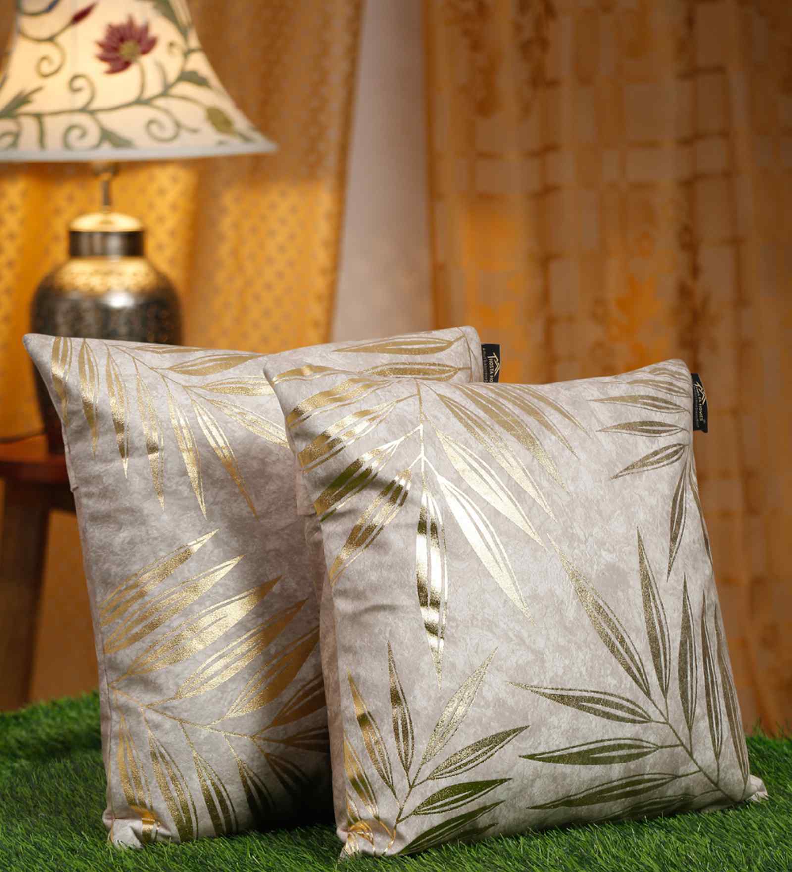 Cream Velvet Floral 16X16 Inches Cushion Covers (Pack of 2)