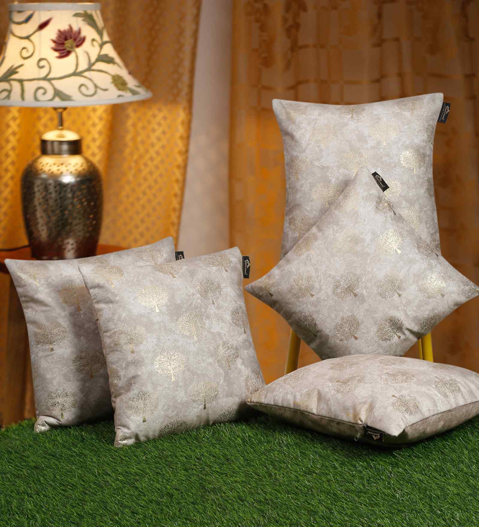 Cream Velvet Floral 16X16 Inches Cushion Covers (5Pcs)