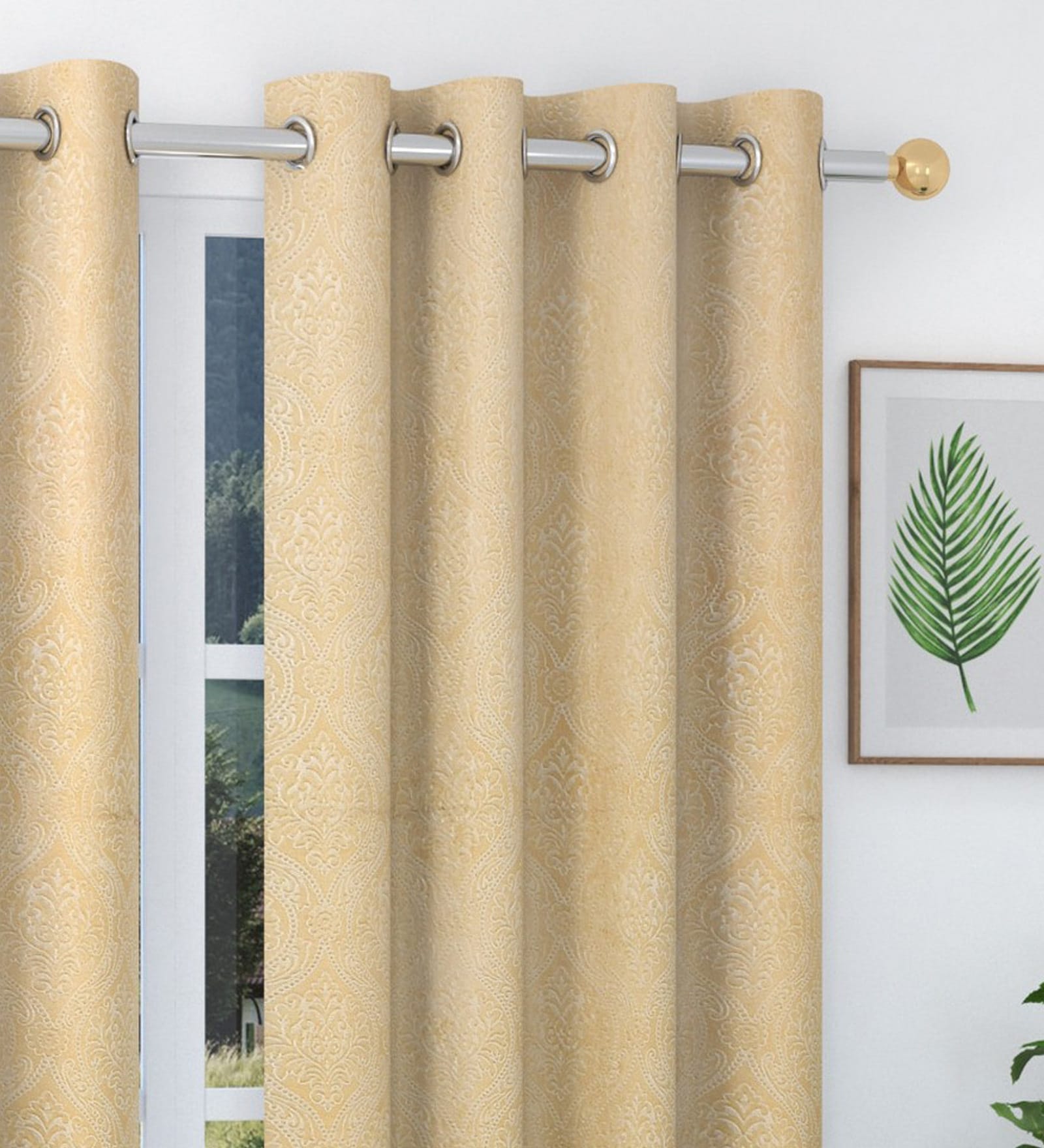 Buy Cream Floral Velvet 8 Ft Blackout Eyelet Door Curtains (Set of 2