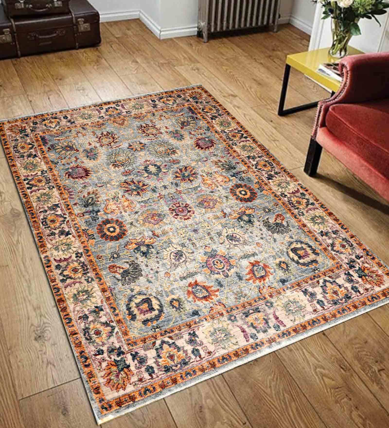 Cream Viscose Washed-out 5.3 ft x 7 ft Machine Made Carpet