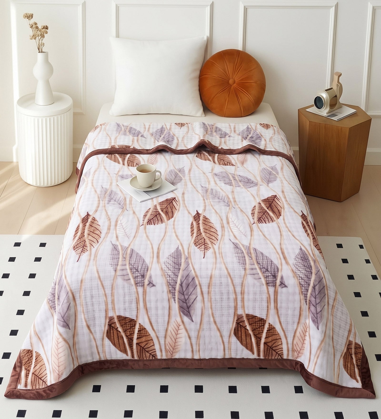Brown Wool Floral 350 GSM Premium Single bed blanket