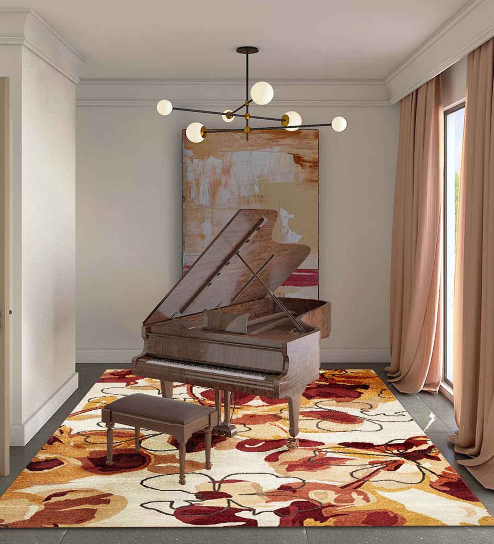 Cream Wool Floral 5 x 8 Feet Hand Tufted Carpet