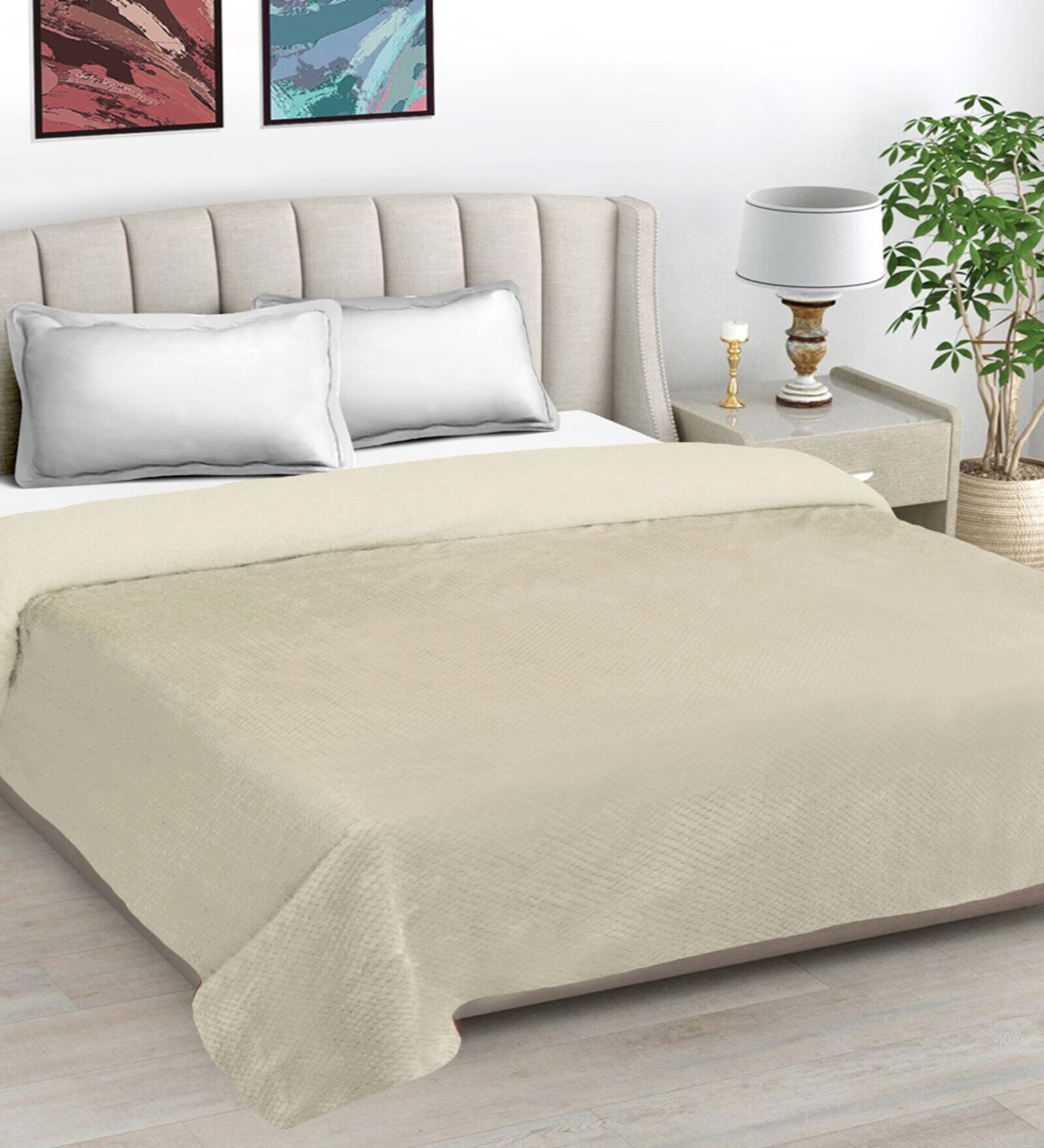 Cream wool Solid 450 GSM Double Bed Comforter