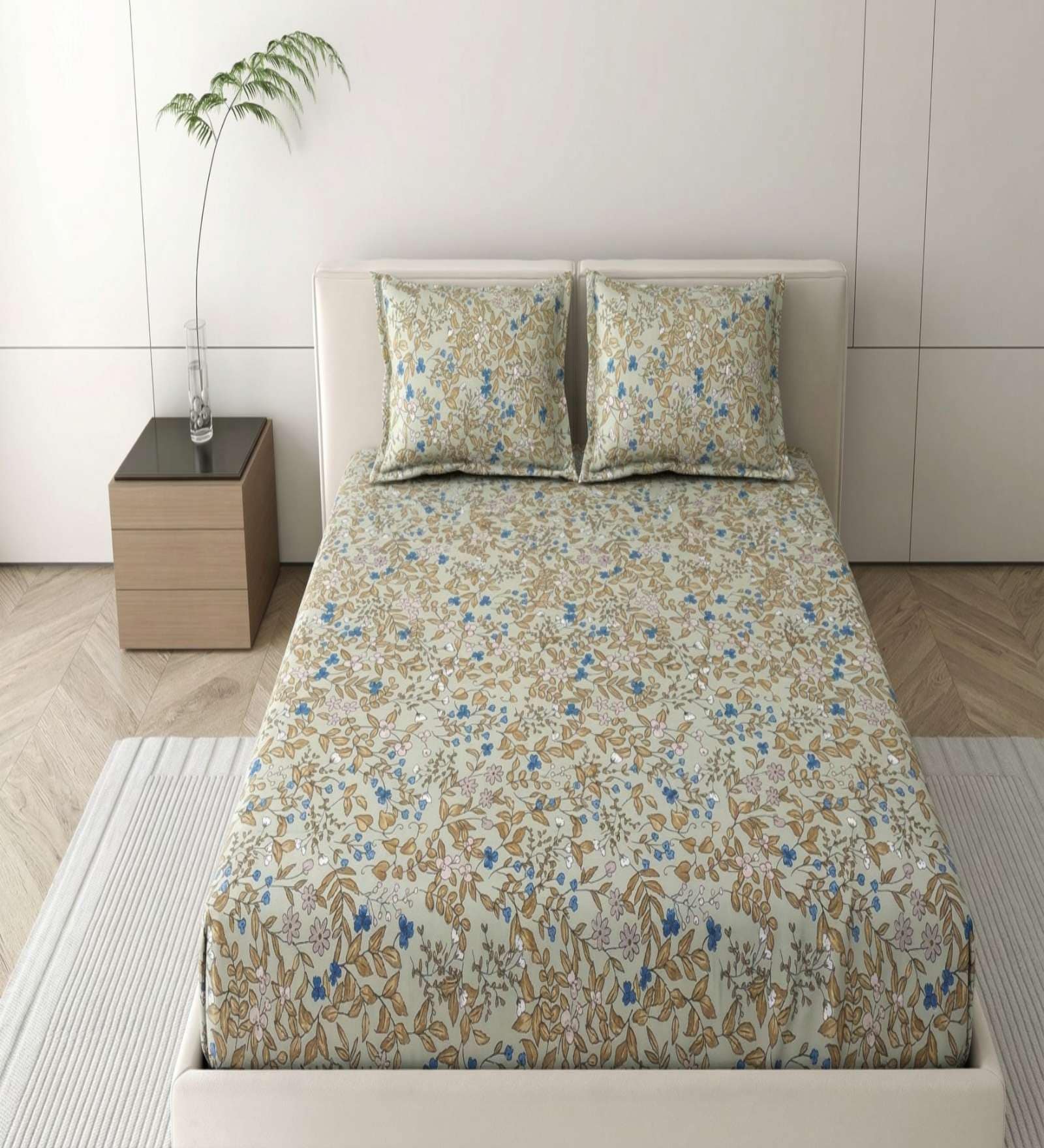 Creamy Beige Merino 125 GSM Double Bedsheet With 2 Pillow Covers