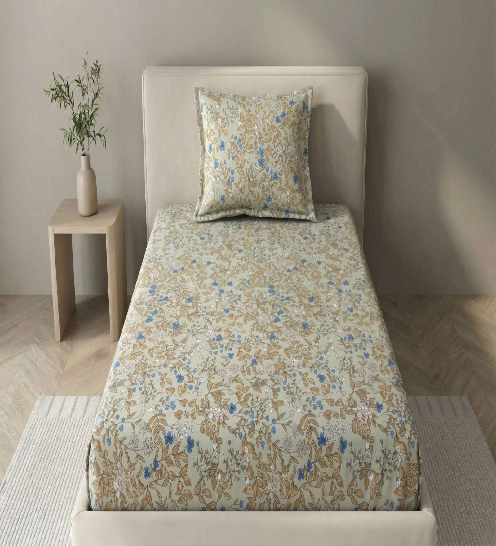 Creamy Beige Merino 125 GSM Single Bedsheet With 1 Pillow Cover